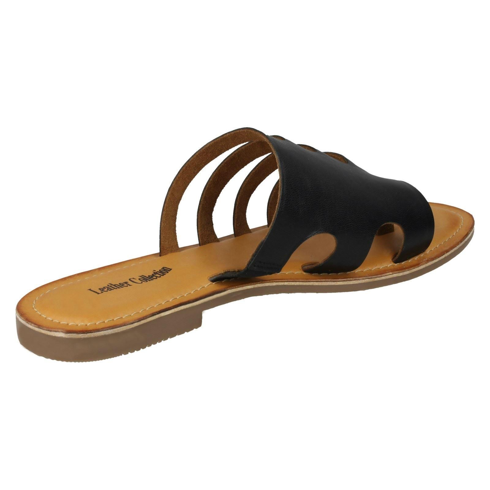 Damen Leder Kollektion Slipper Flache Riemchen Sandalen - Bild 5 von 46