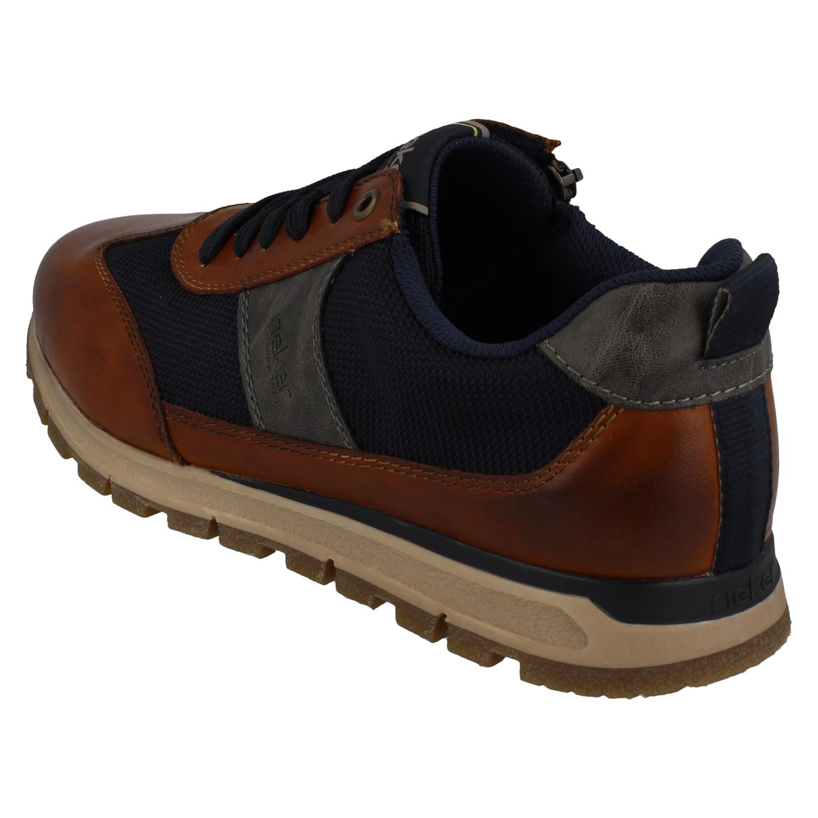 Hommes Rieker Leather Chaussures Décontractées à Lacets avec Côté Éclair B0507 - Picture 4 of 10
