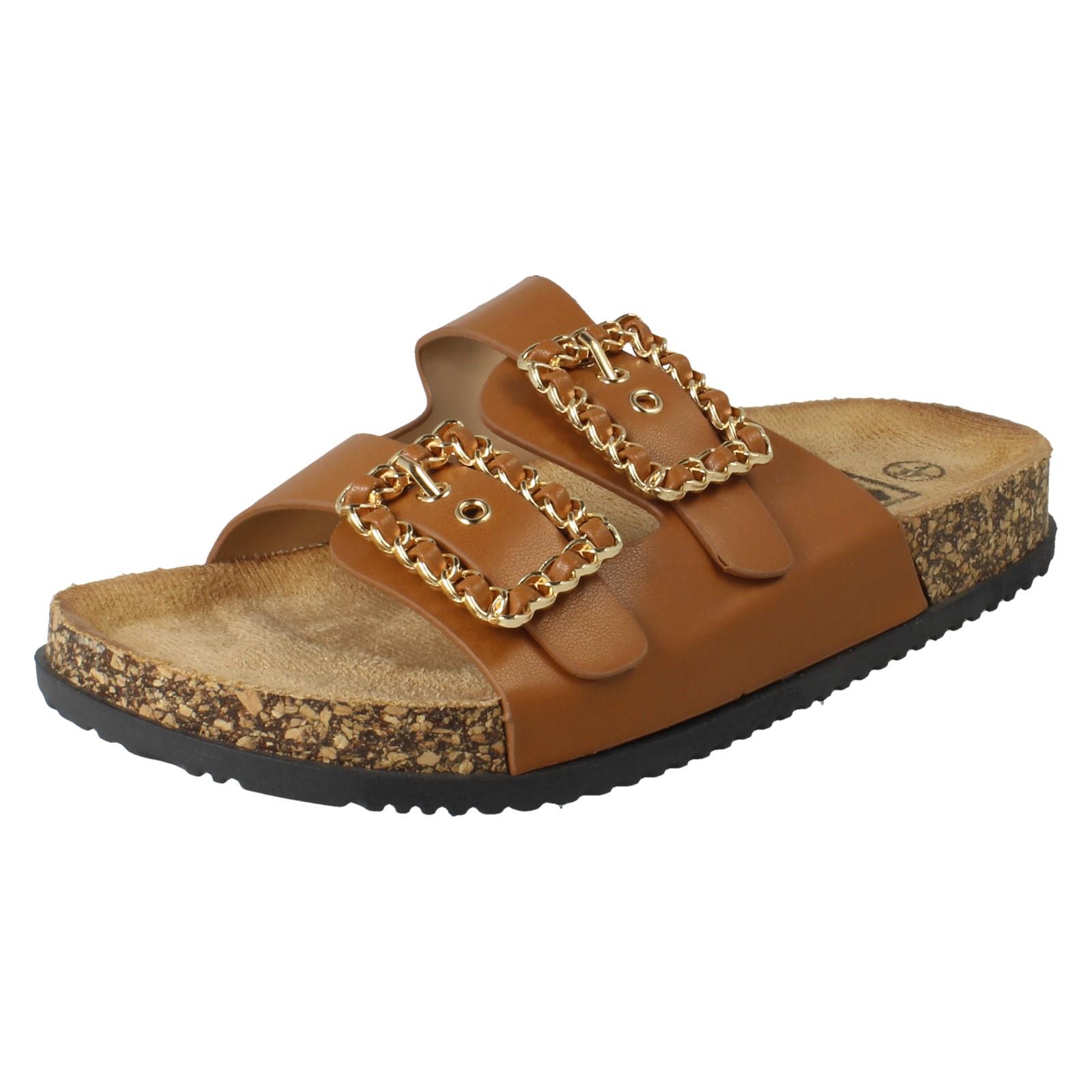 Ladies Down To Earth Twin Chain Buckle Sandals 'F0R0450' - Picture 11 of 19