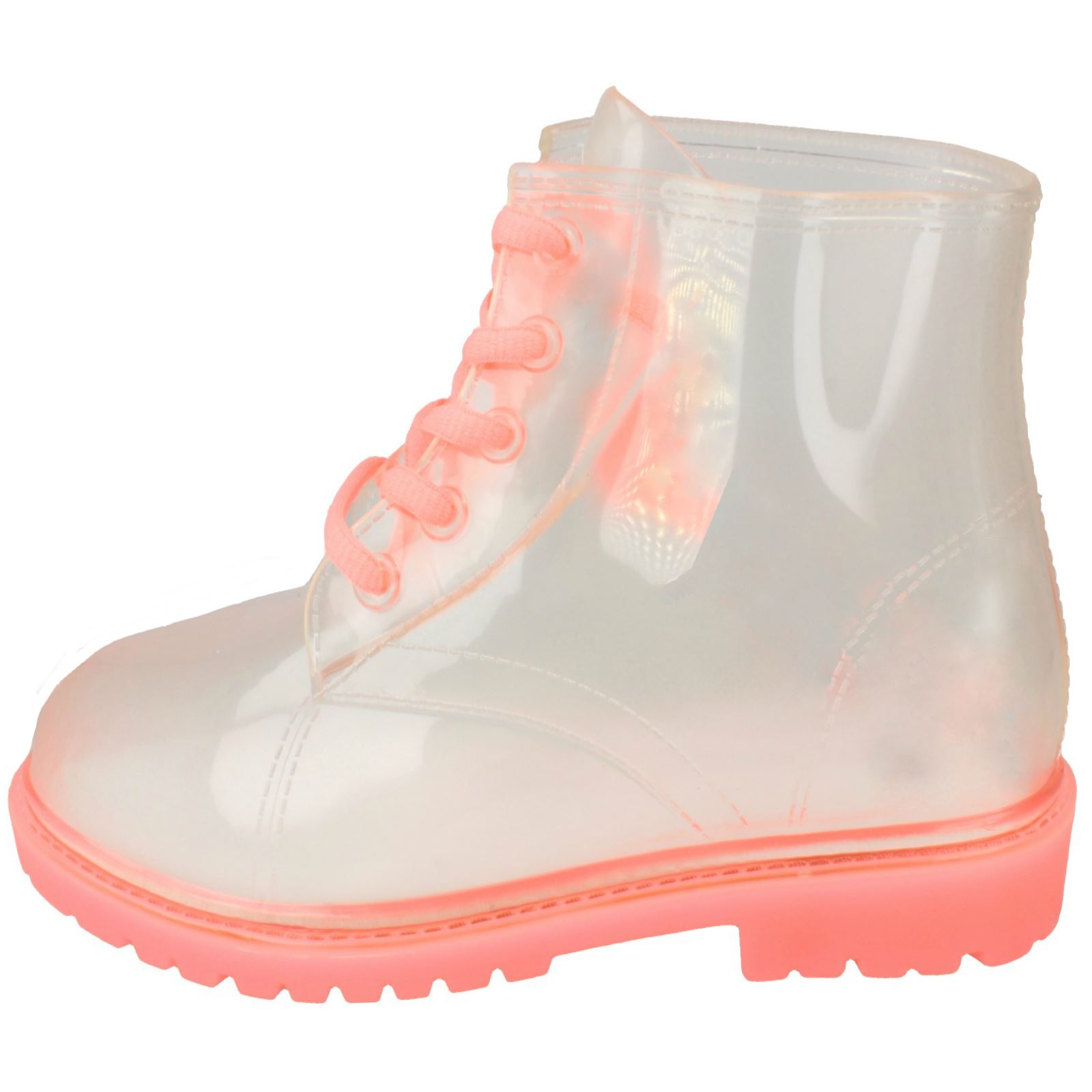Girls Spot On Lace Up Jelly Look Wellington Boot - Picture 8 of 46