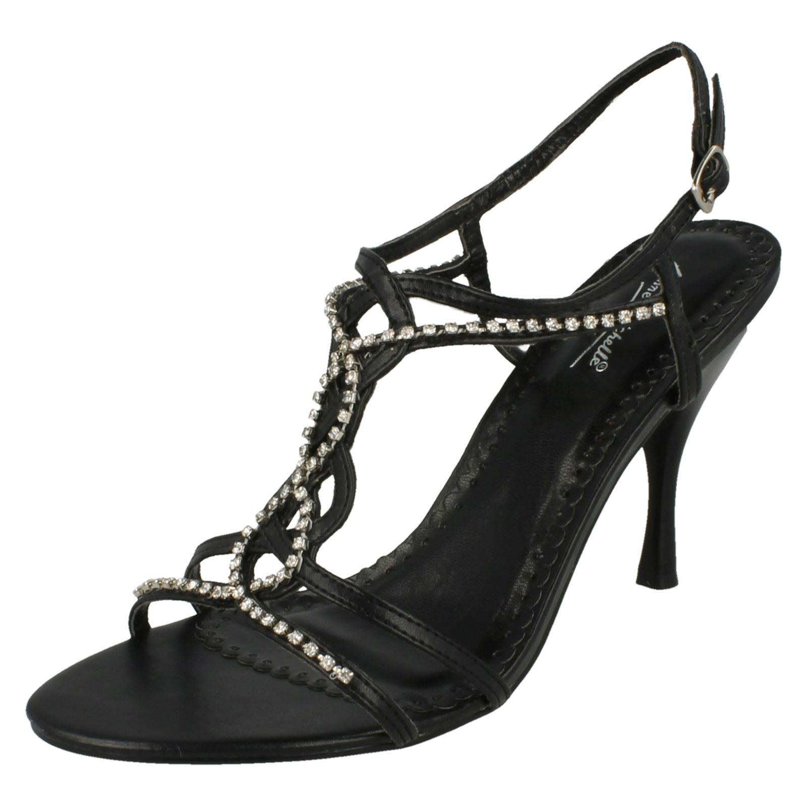 Tacones traseros abiertos con correa giratoria de diamante para damas Anne Michelle - Imagen 2 de 10