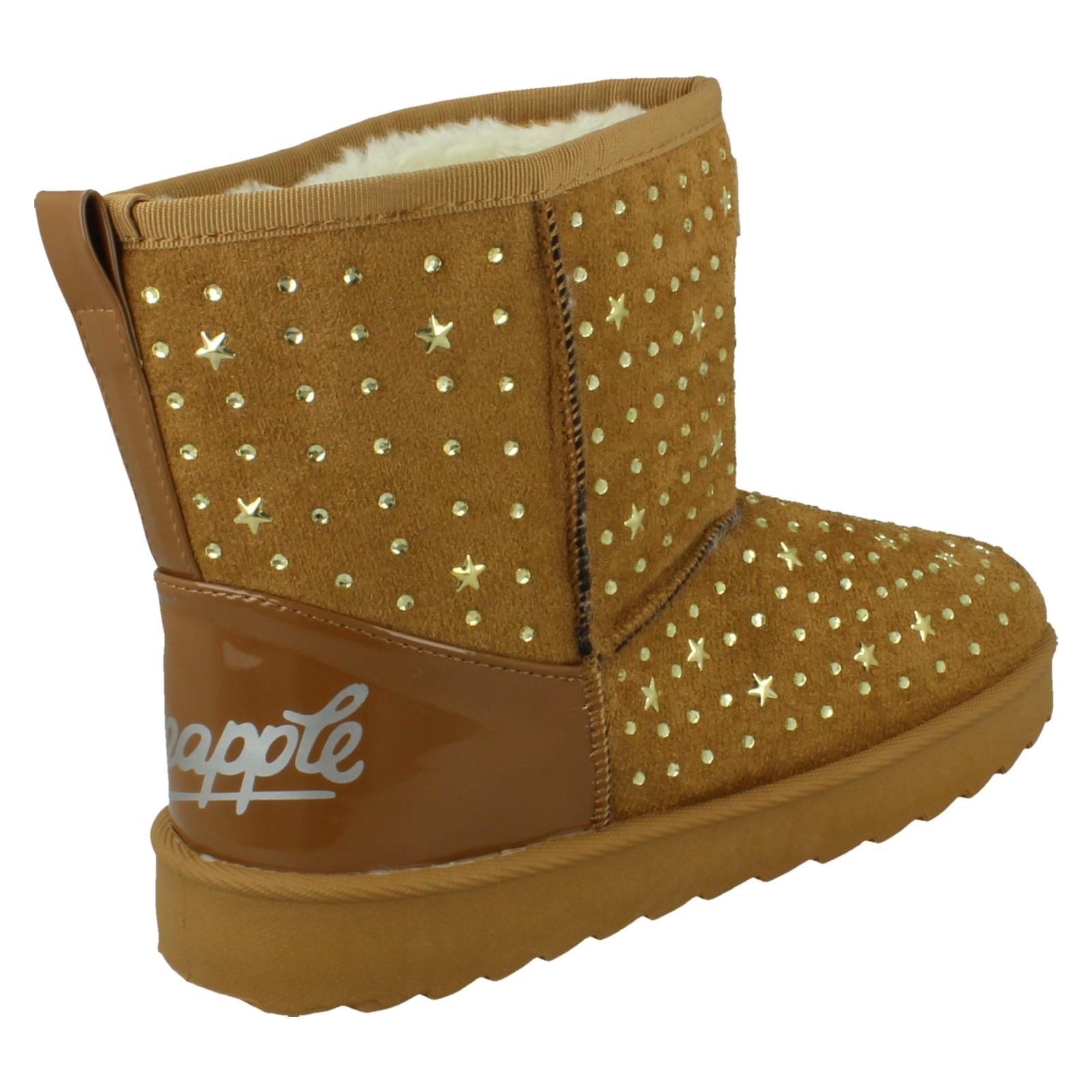 Girls Pineapple Casual Warmlined Comfy Boots With Star Stud Detailing H4R200 - Picture 15 of 19