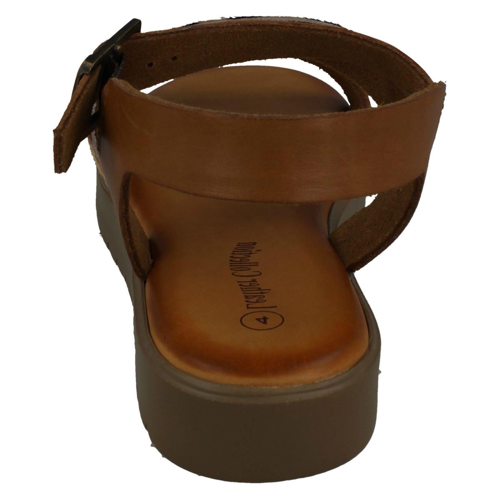 Leather Collection Ladies Flatform Ankle Strap Sandals | eBay