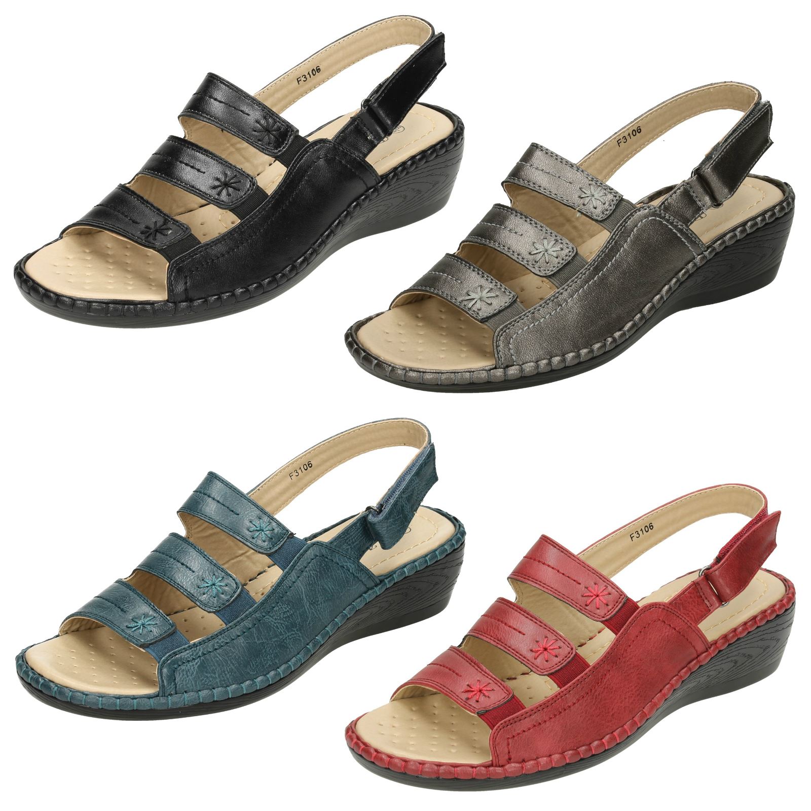 Ladies Eaze Comfort Wedge Sandals With Adjustable Strap