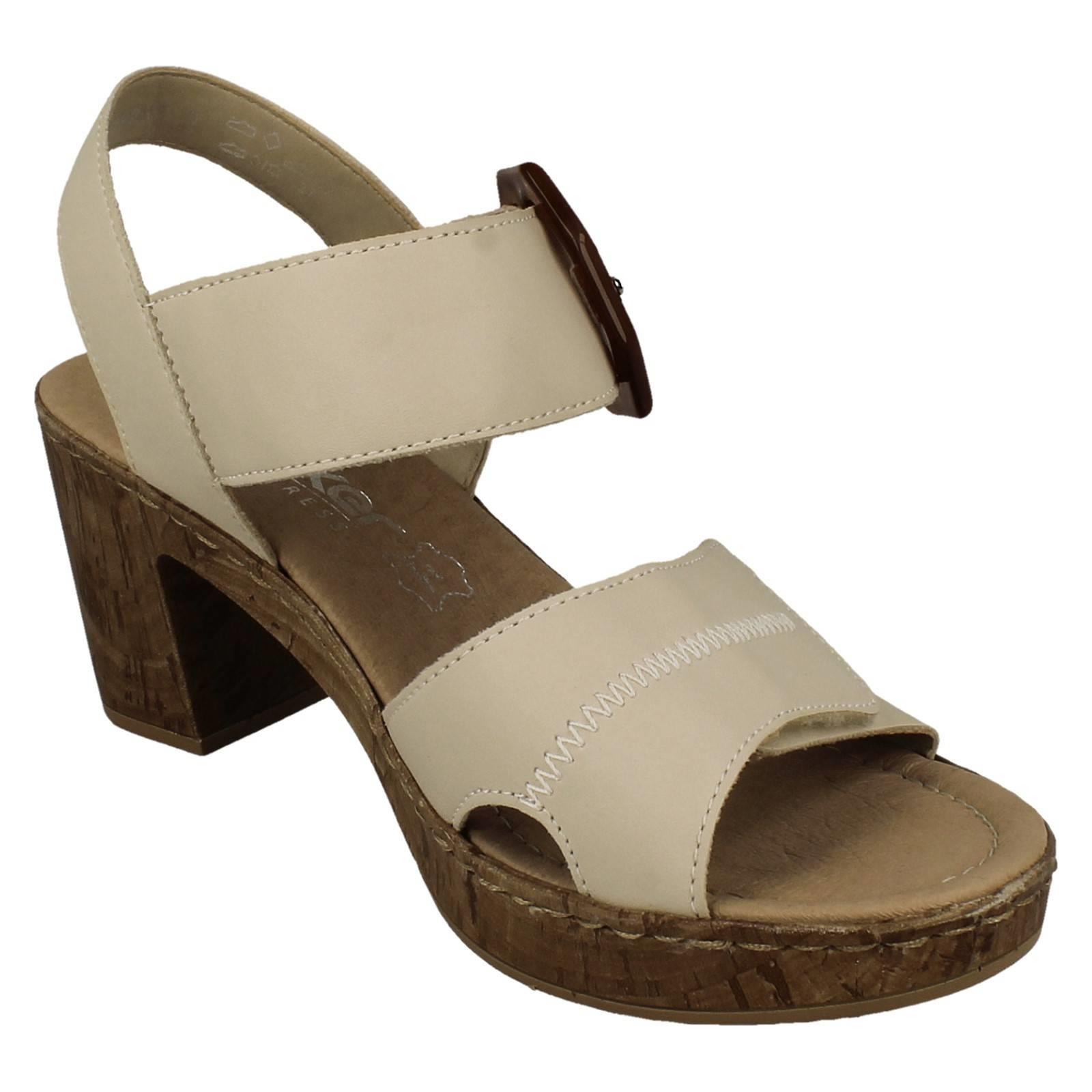 Ladies Rieker Block Heeled Summer Sandal Strap Fastening With Faux Buckle, 66876 - Picture 8 of 19
