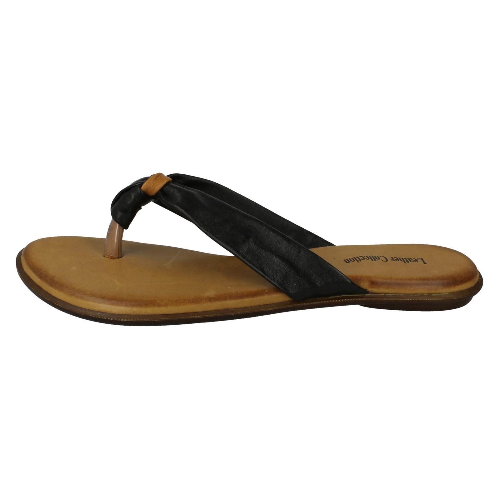 Ladies Leather Lined Tan Brown Sandals Toe Post Posts Mules Sandal Womens UK 3-8