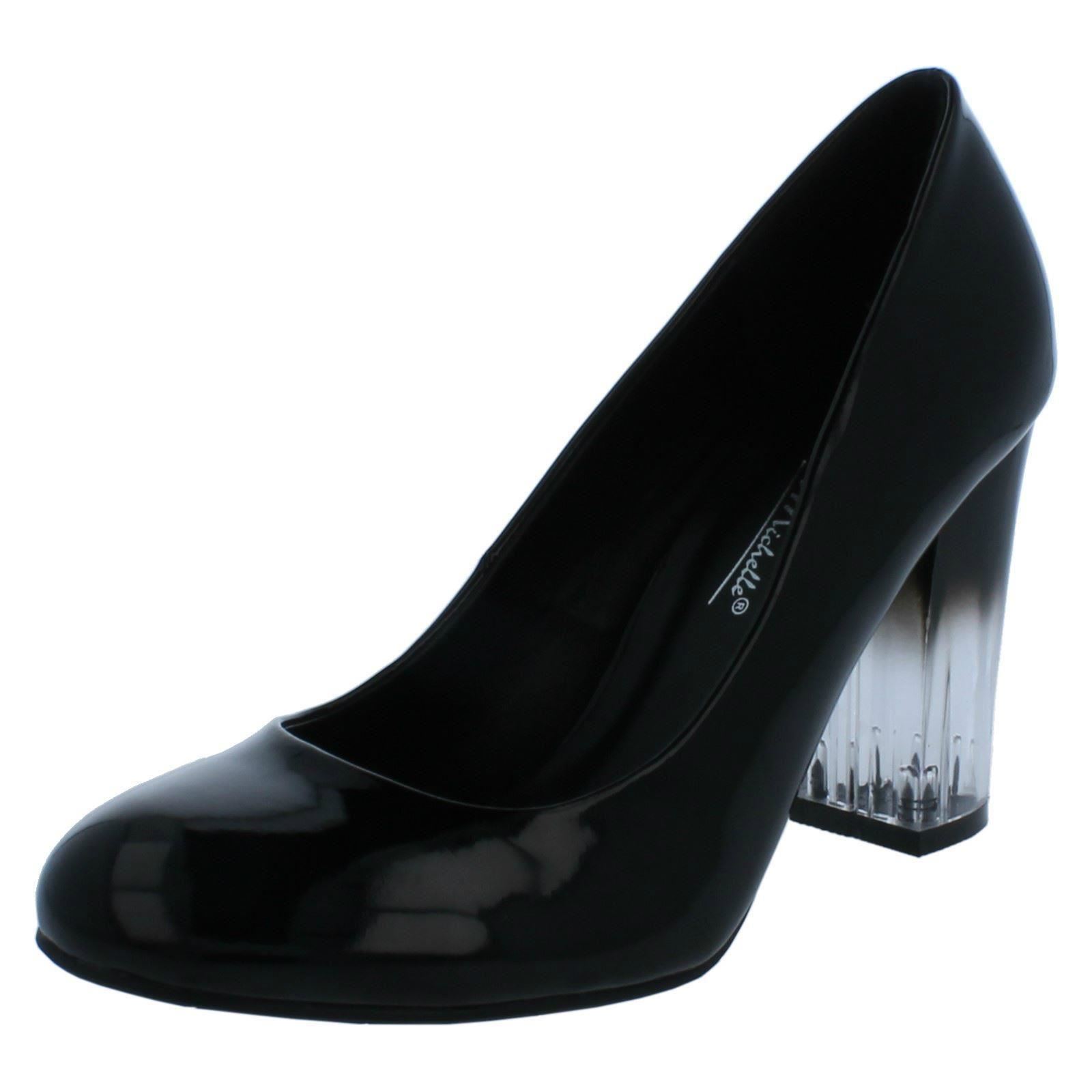 Ladies Anne Michelle Clear Block Heel Court Shoes F9R921 - Picture 2 of 28
