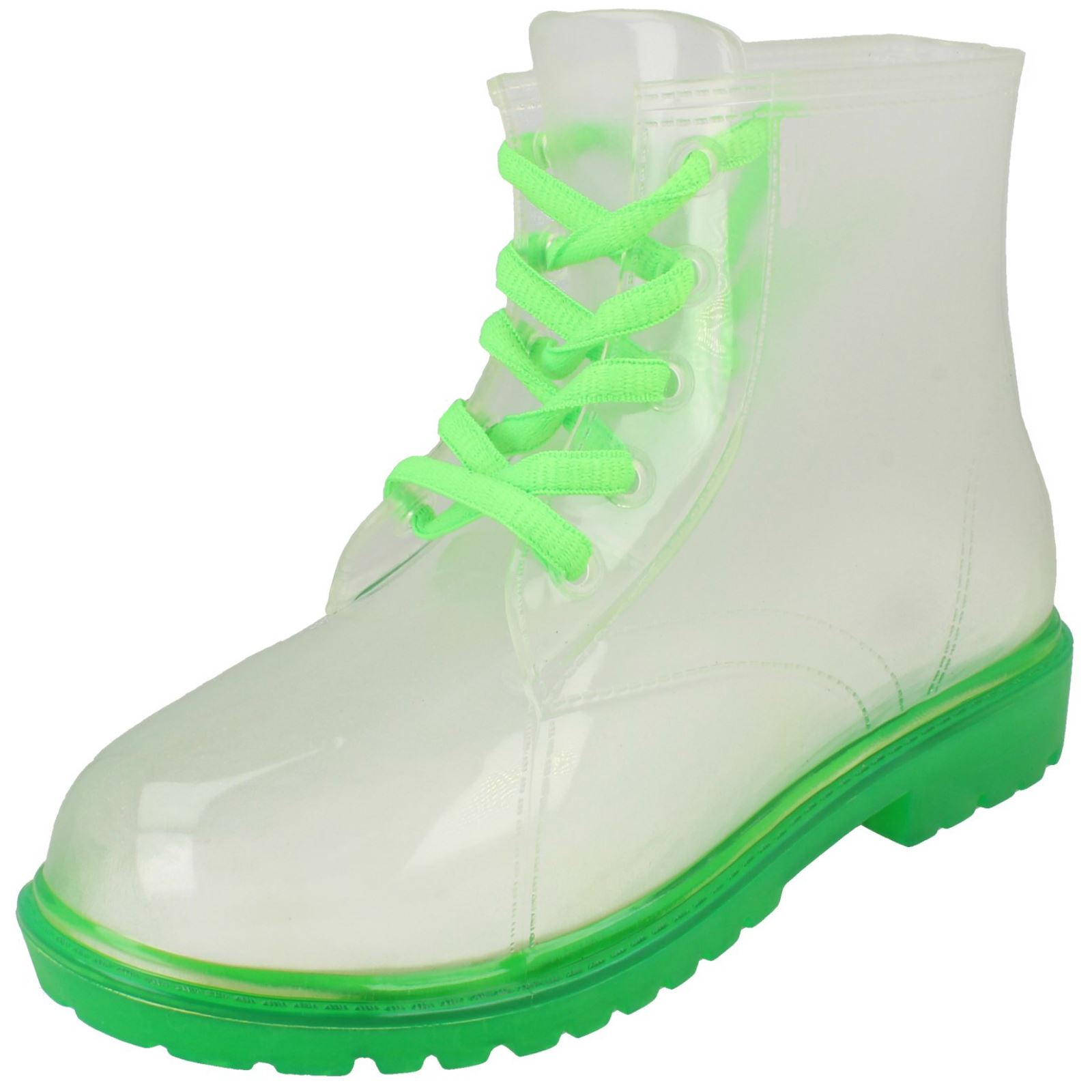 Girls Spot On Lace Up Jelly Look Wellington Boot - Picture 11 of 46