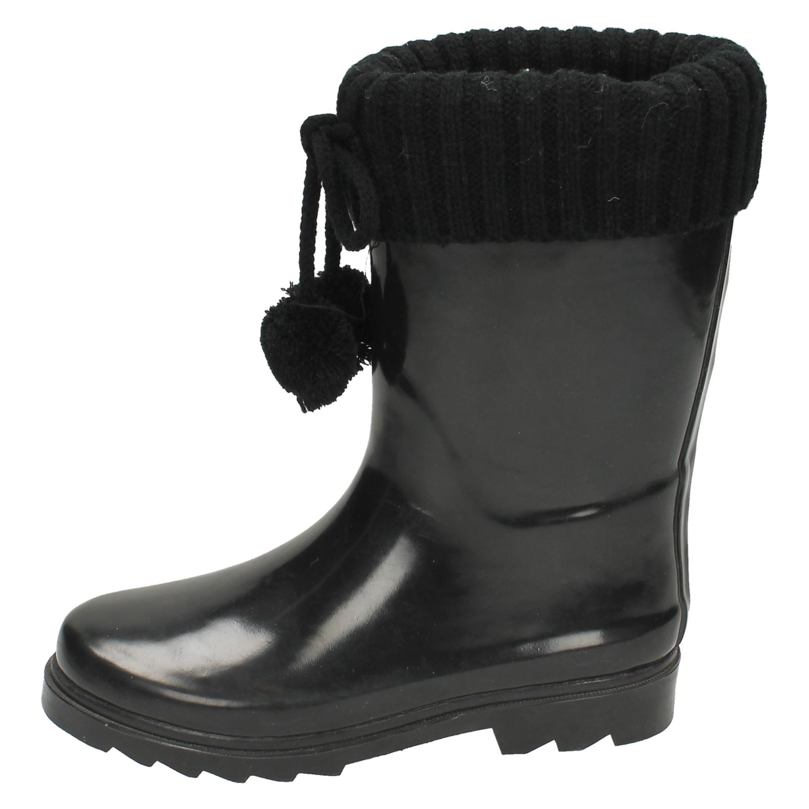 Girls Spot On Stylish Knitted Collar Wellington Boots X1R172 - Picture 3 of 28