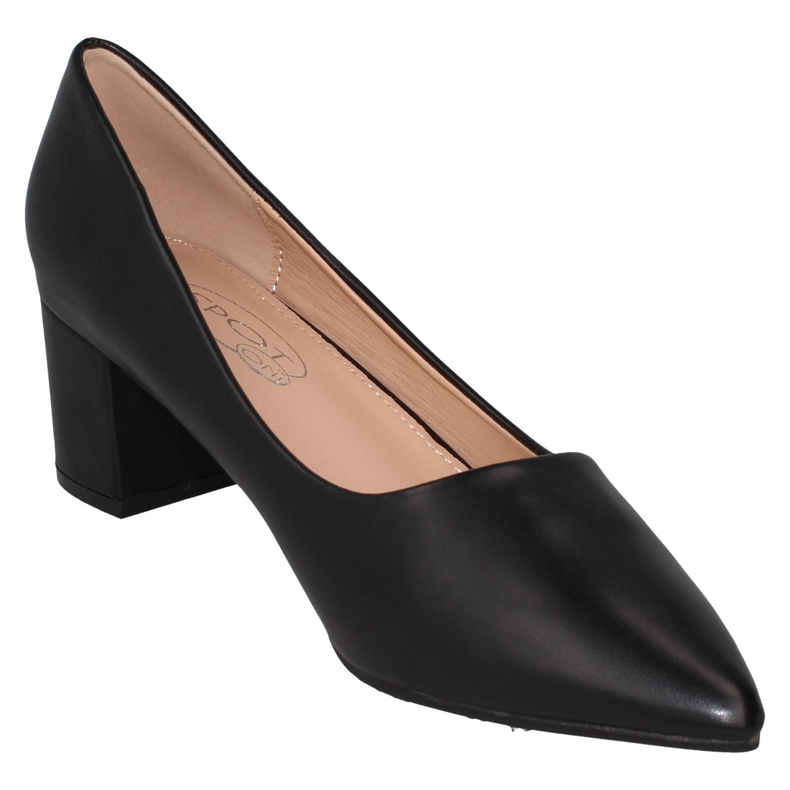 Ladies Spot On Mid Block Heel Pointed Toe Court Shoes F90127 - Picture 4 of 28
