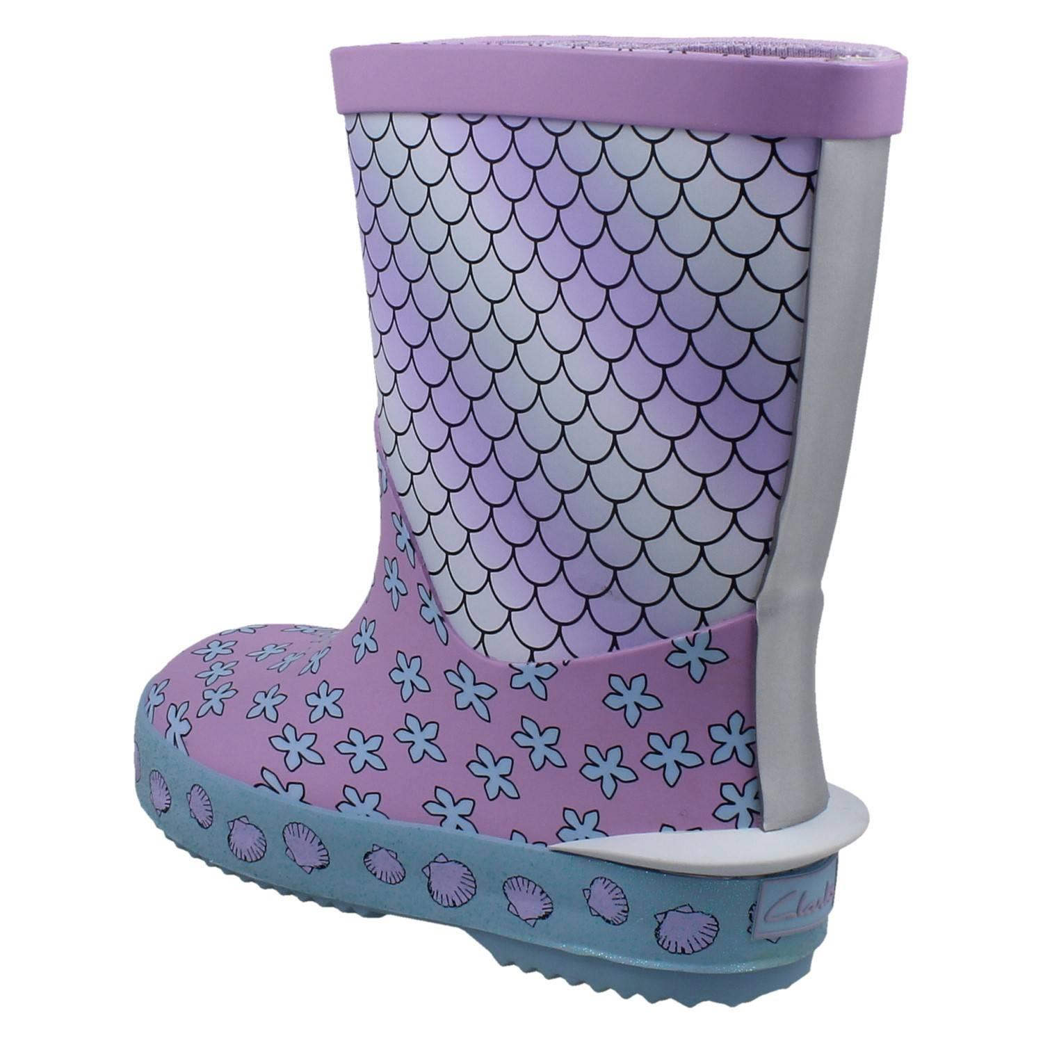 Childrens Clarks Waterproof Grippy Soled Pull On Wellington Boots Tarri Run - Picture 4 of 46