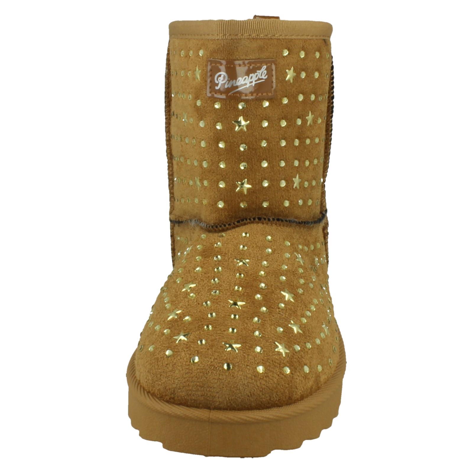 Girls Pineapple Casual Warmlined Comfy Boots With Star Stud Detailing H4R200 - Picture 18 of 19