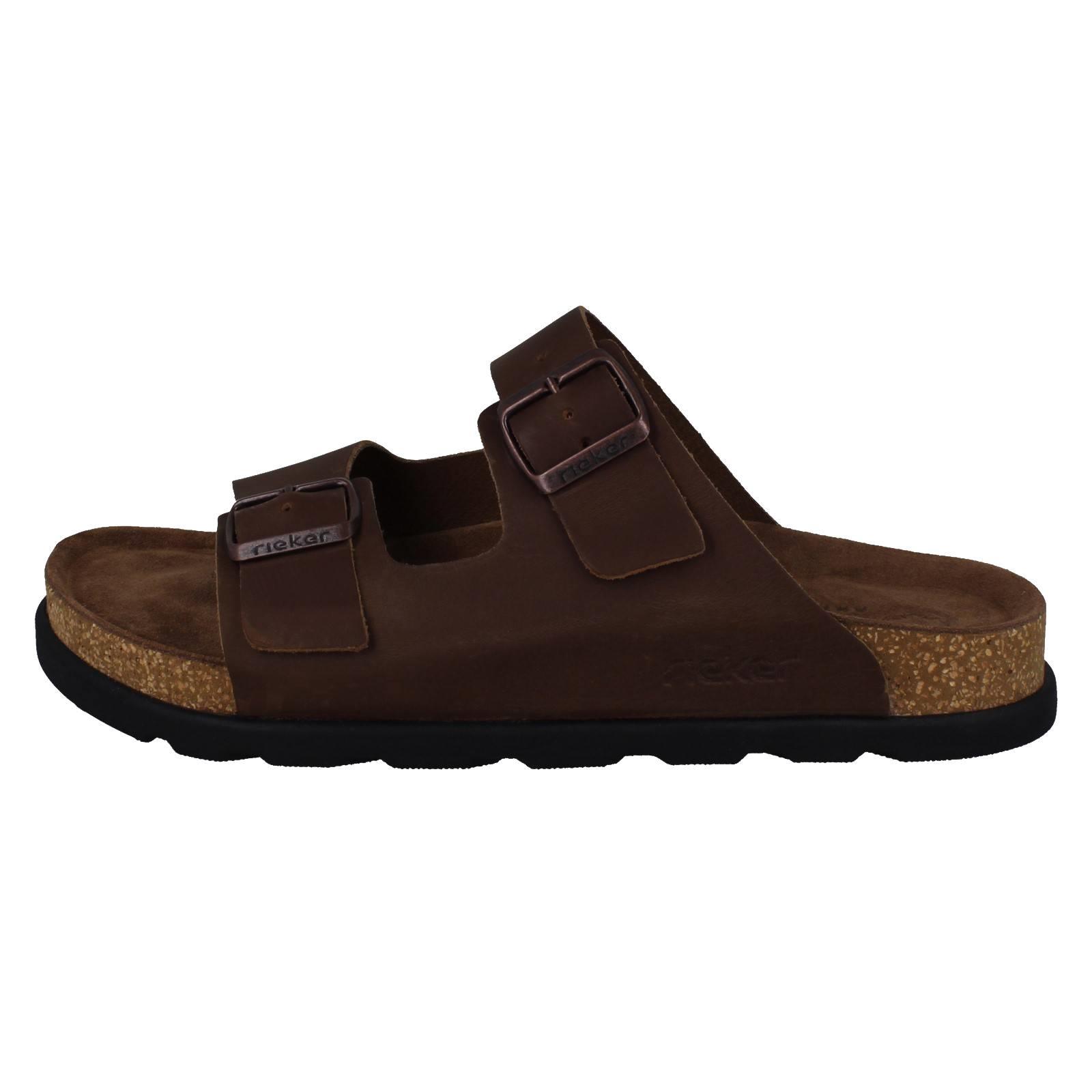 Uomo Rieker Slip On Pelle Doppia Fibbia Casual Sandali Estivi 21190 - Picture 3 of 10
