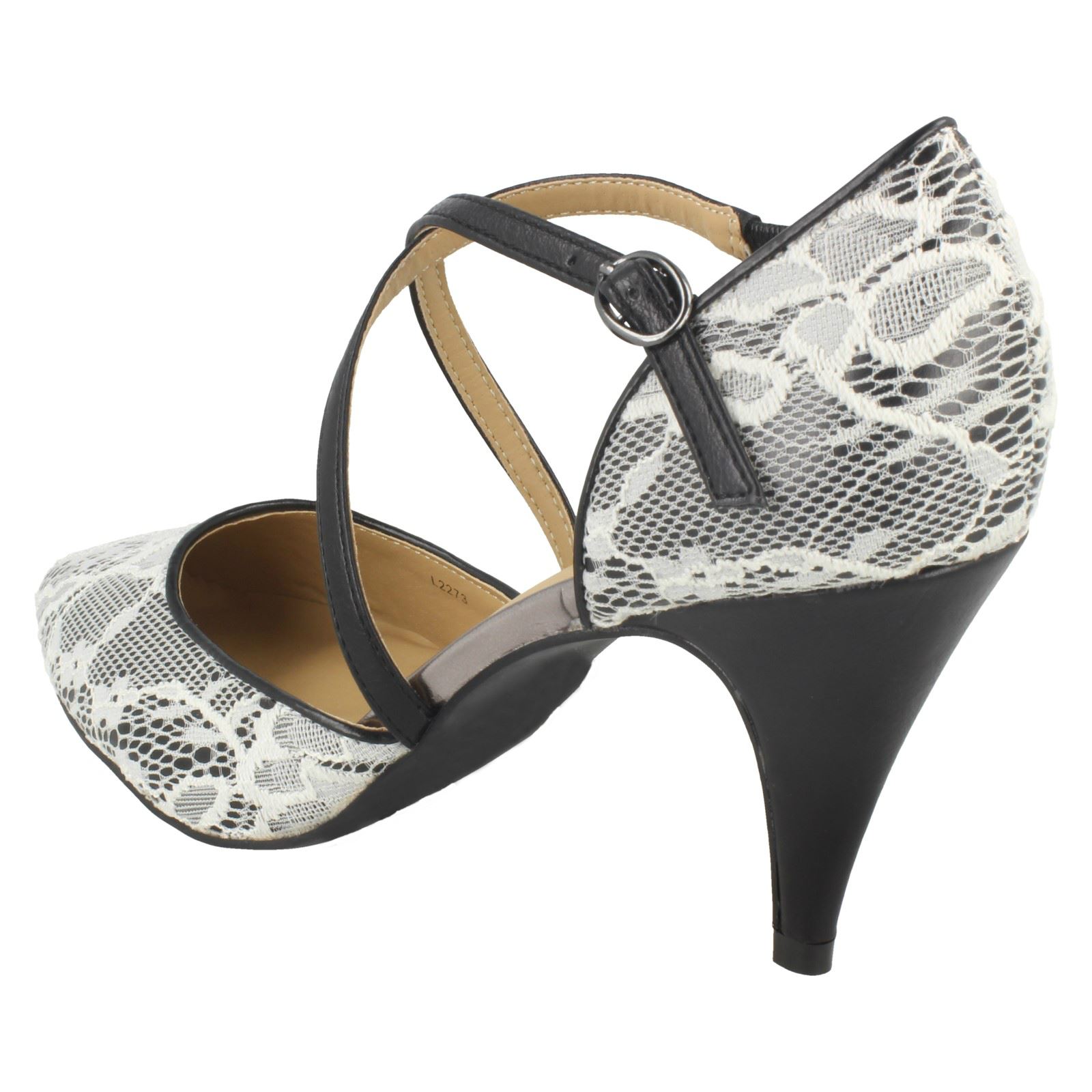 Ladies Anne Michelle Lace Design Pointed Toe Court Shoes *L2R273* - Picture 4 of 19
