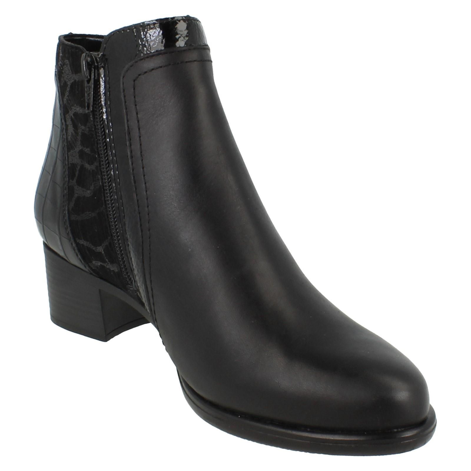 Damen Remonte Doppelverschluss Leder Absatz Block abnehmbare Sohle Stiefeletten - Bild 8 von 19