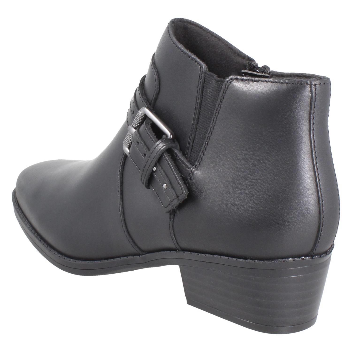 Femmes Clarks Bloc Talon Daim / Leather Smart Bottines Fermeture Éclair Danyelle - Picture 4 of 19