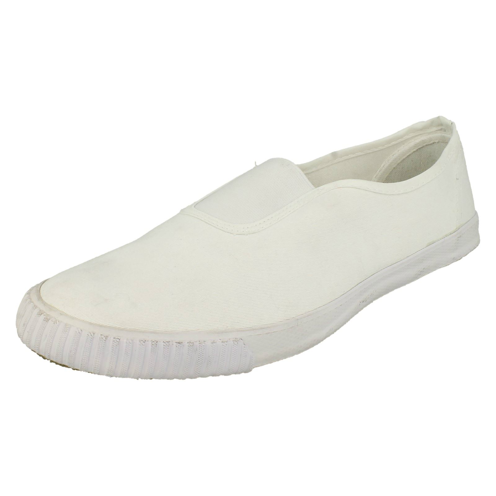 Jungen Kinder Spot On Slip Weiß Schwarz Sportschuhe Canvas Zwickel Plims - Bild 11 von 19