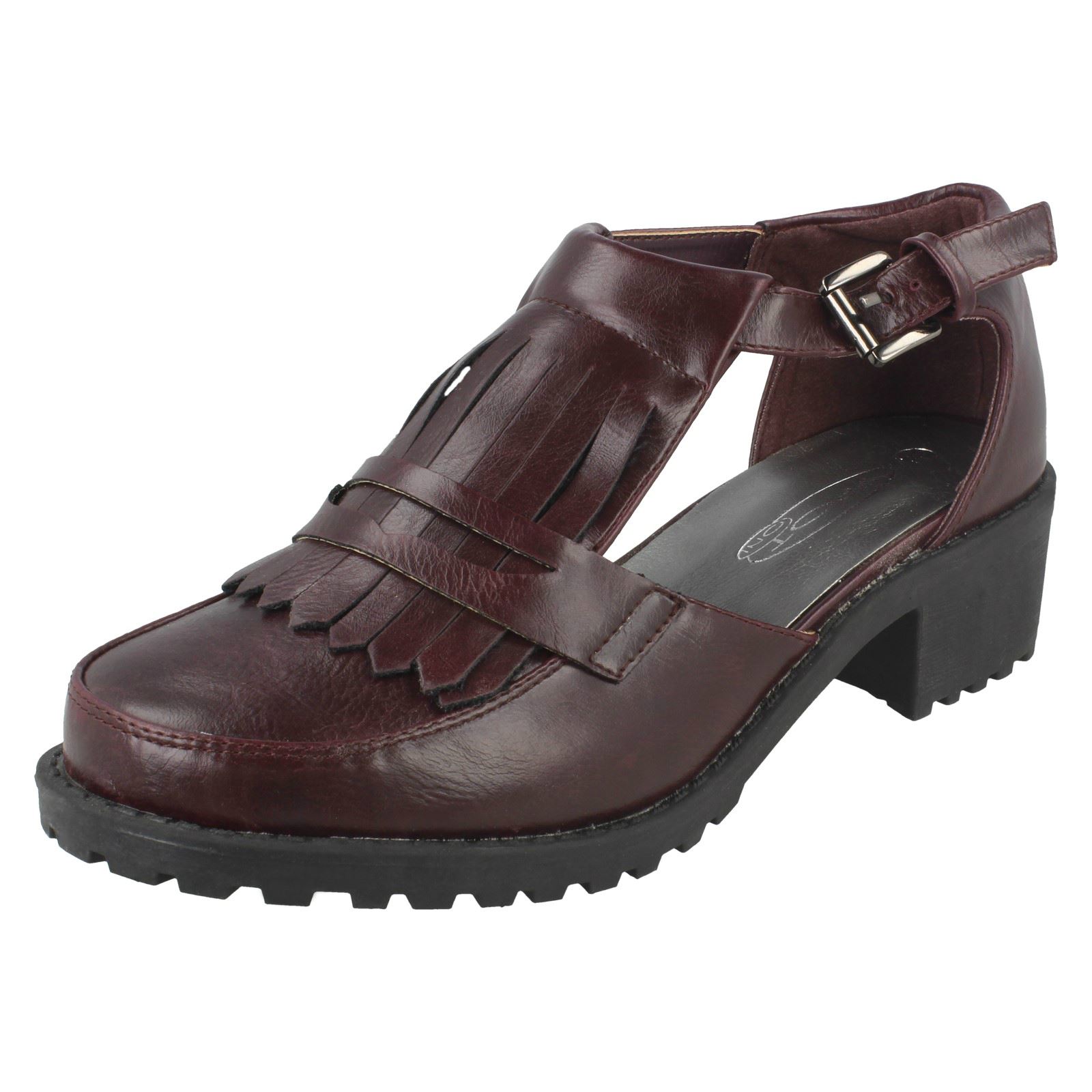 Ladies Spot On Synthetic Buckle Strap Shoes - Picture 11 of 19