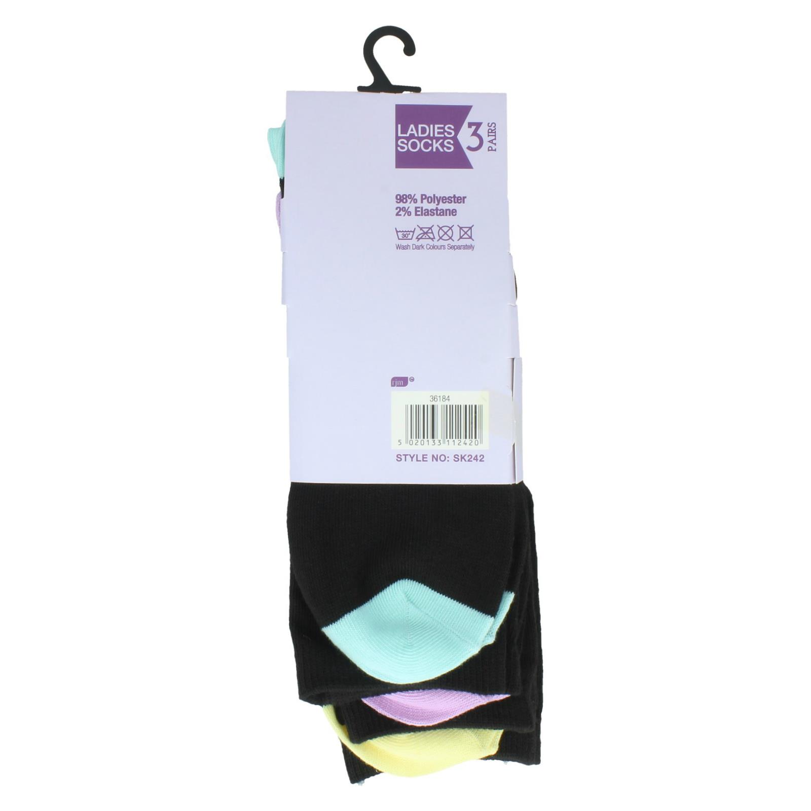Ladies RJM 3 Pack Colour Contrast Socks 'SK242' - Picture 3 of 9