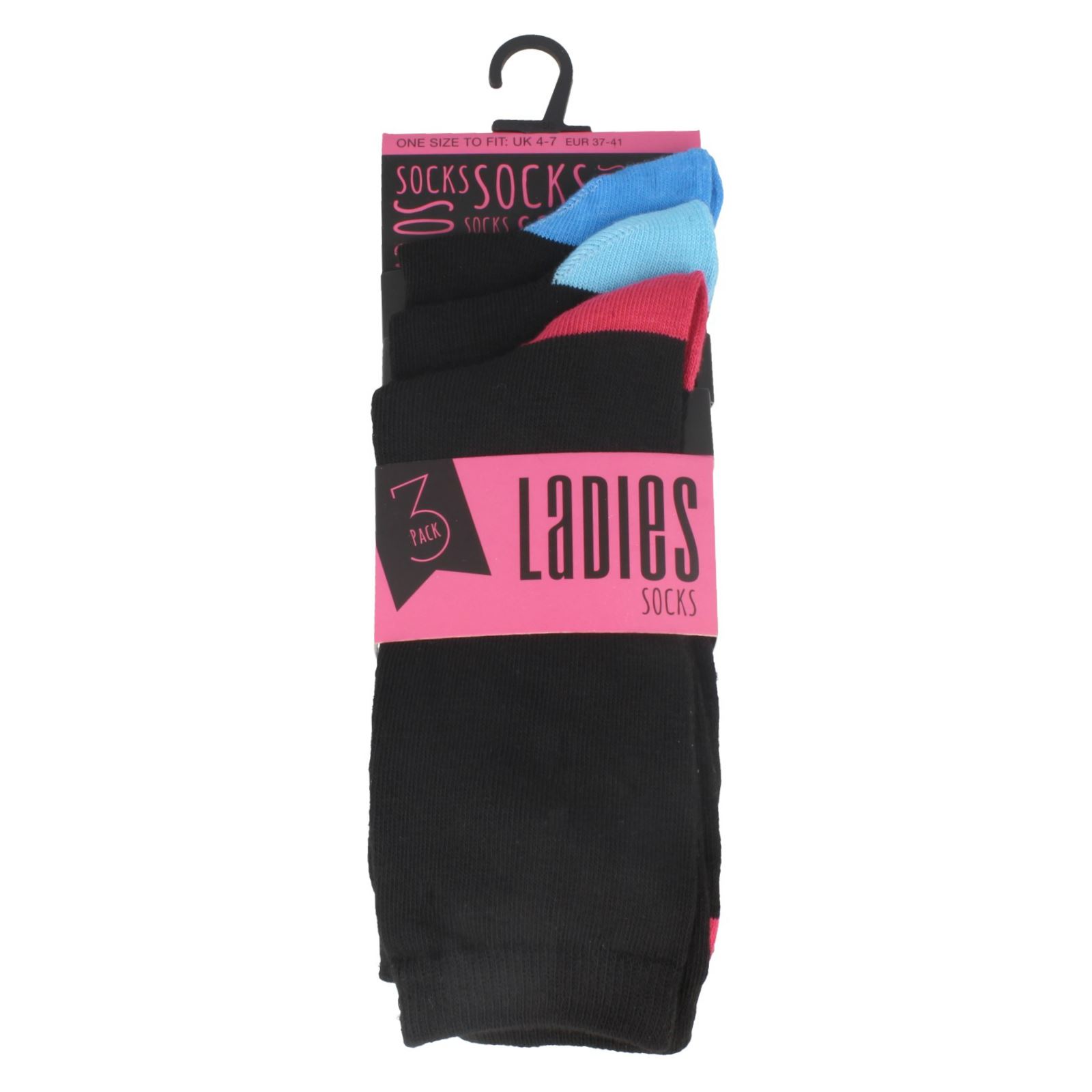 Ladies RJM 3 Pack Colour Contrast Socks 'SK242' - Picture 4 of 9