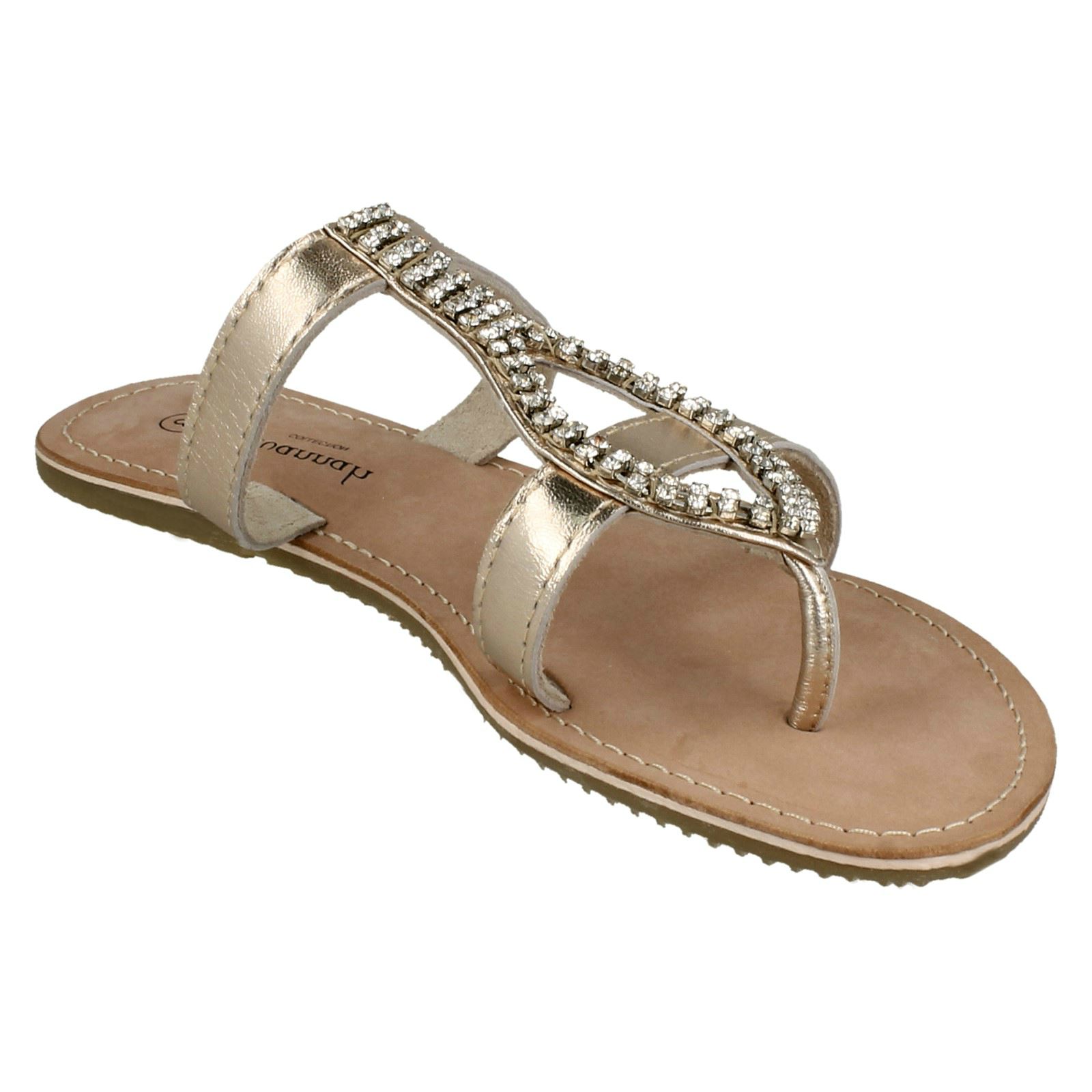 Ladies Savannah Flat Toepost Sandals With Diamante Detail | eBay