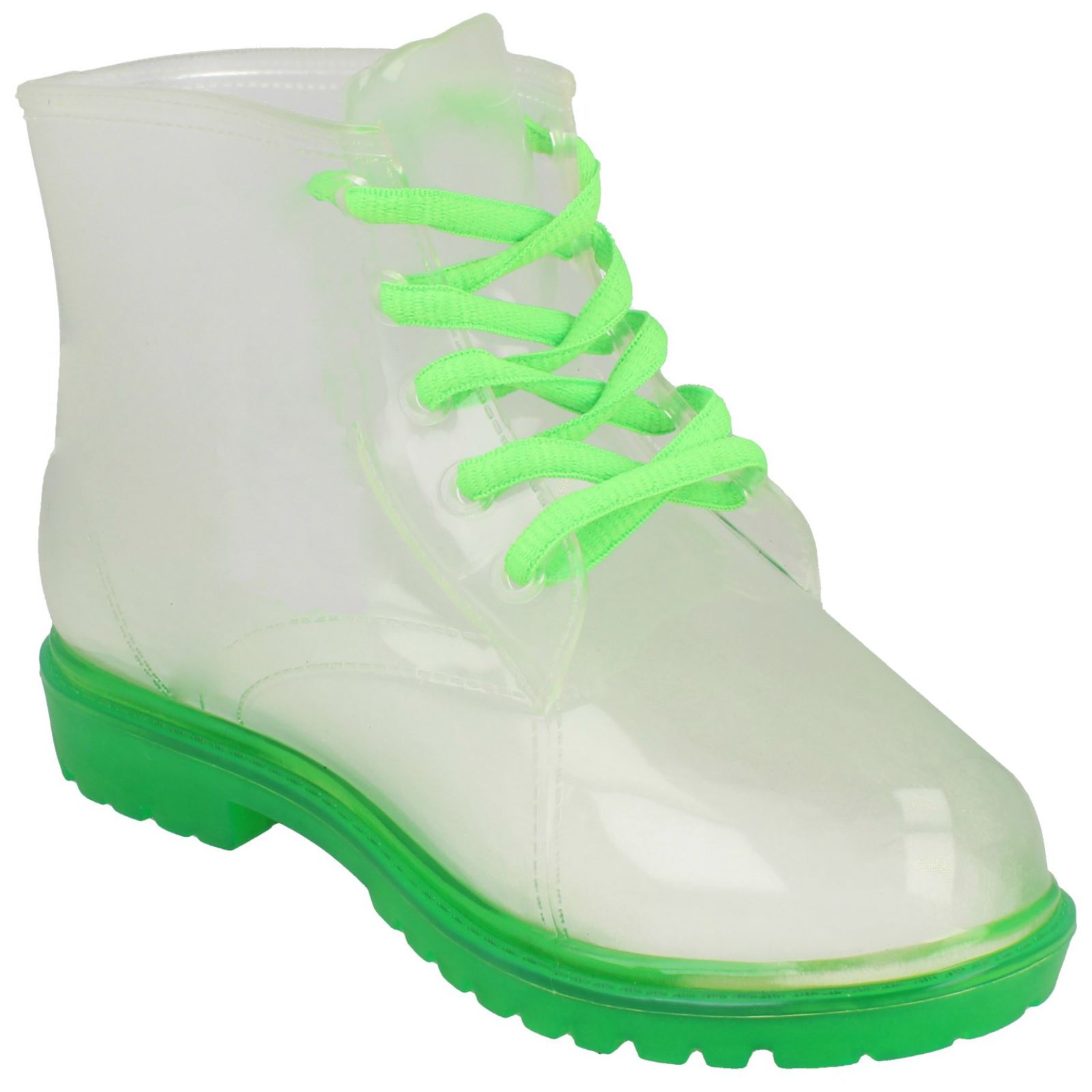 Girls Spot On Lace Up Jelly Look Wellington Boot - Picture 13 of 46