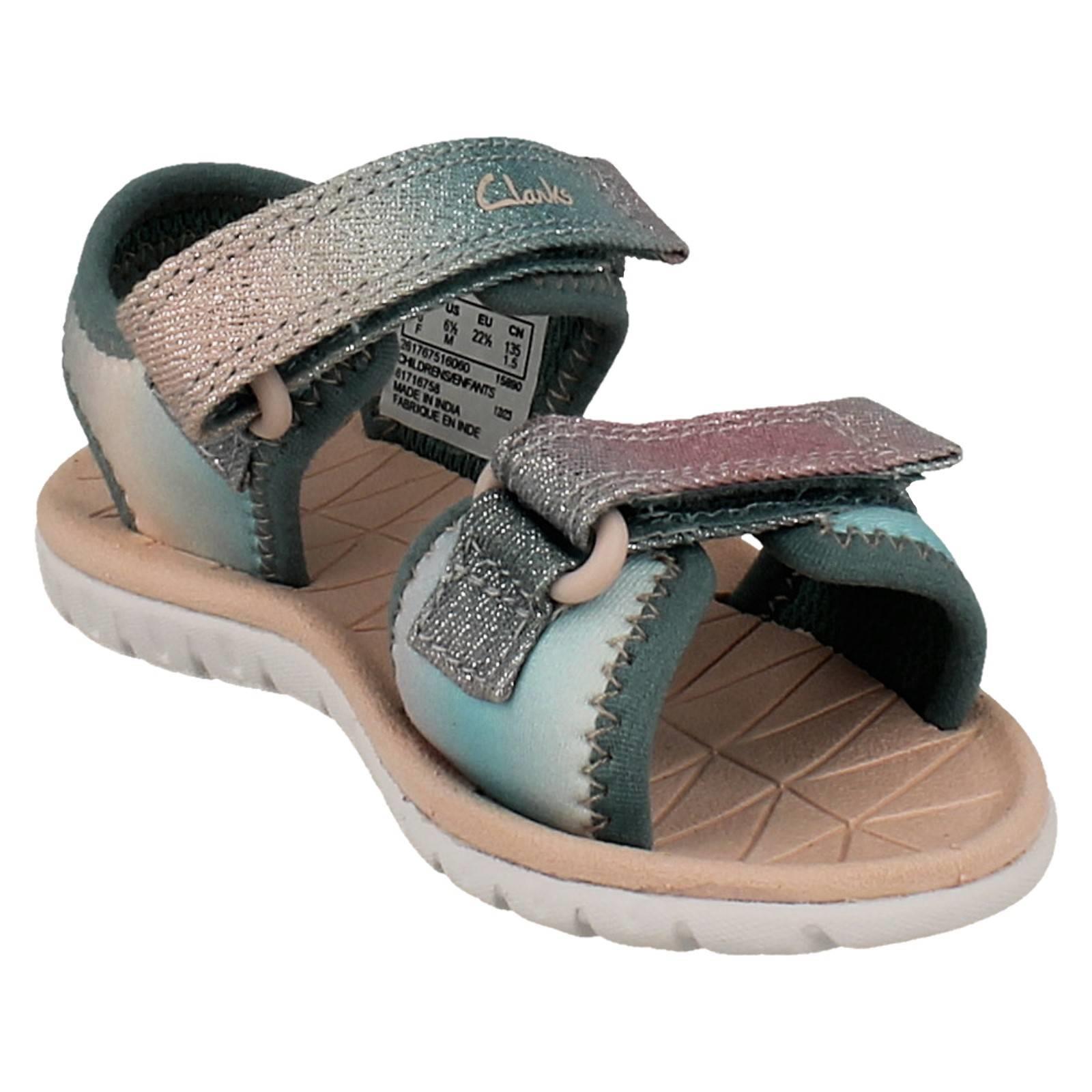 Kids Clarks Pattern Detailed Adjustable Sandals Surfing Tide T - Picture 35 of 37