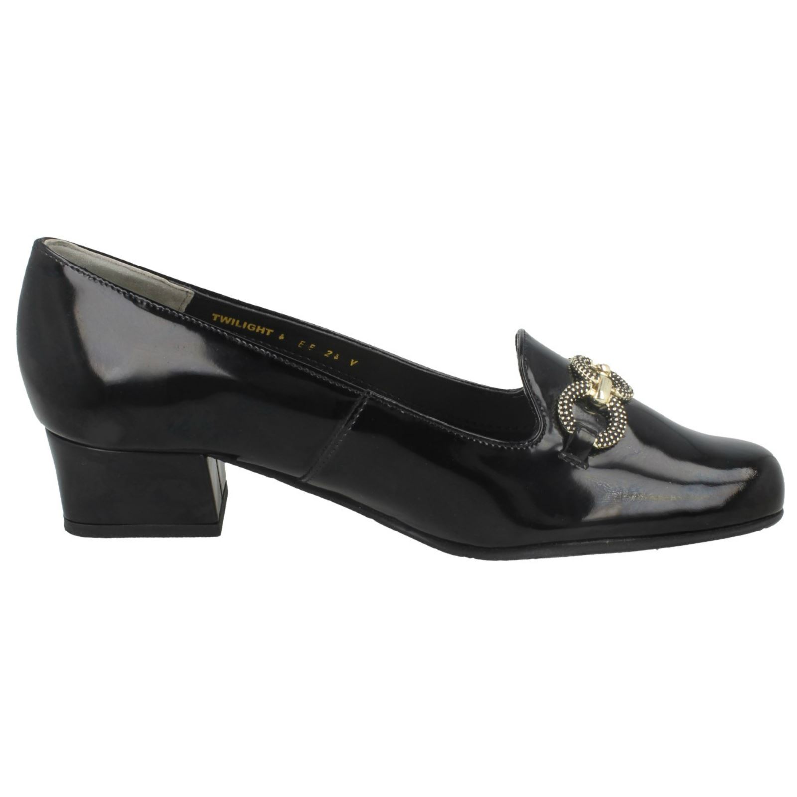Ladies Van Dal Elegant Wide Slip On Heeled Court Patent Leather Shoes Twilight