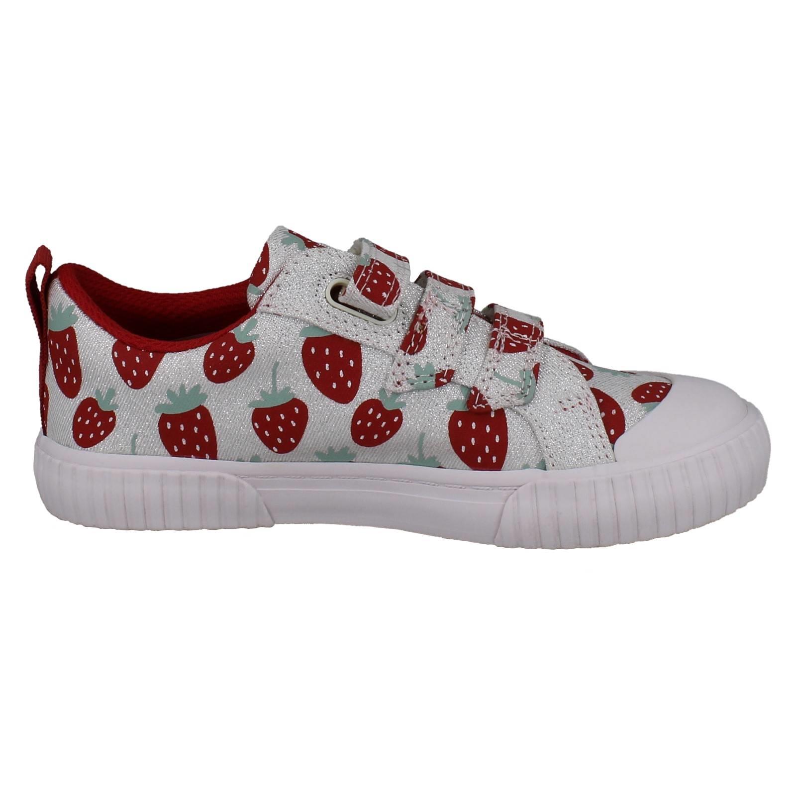 Niñas Clarks Lona Metálico Diseño Fresa Zapatos Foxing Fraise - Imagen 7 de 19