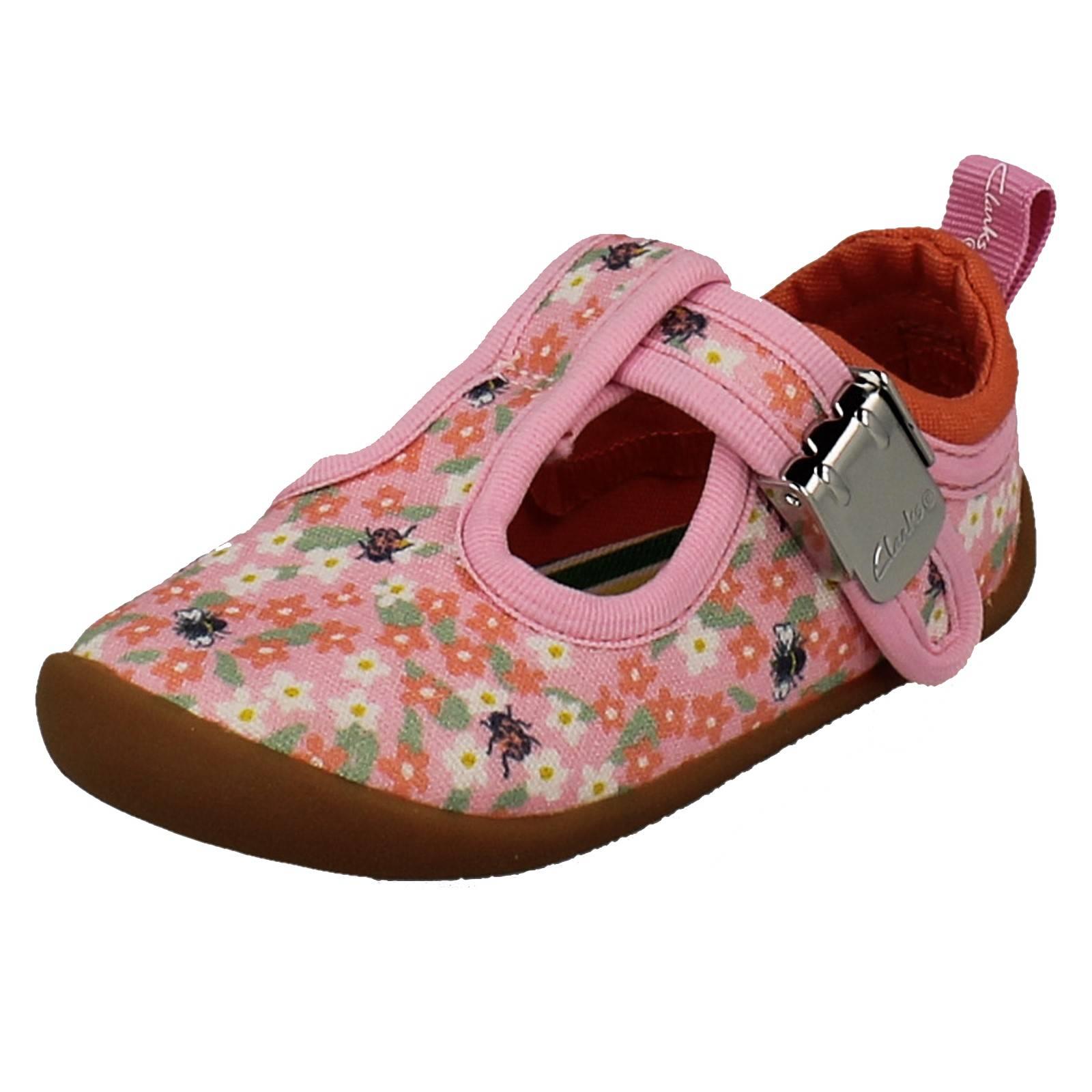 Girls Clarks Canvas T-Bar Roamer Bloom T - Picture 2 of 10