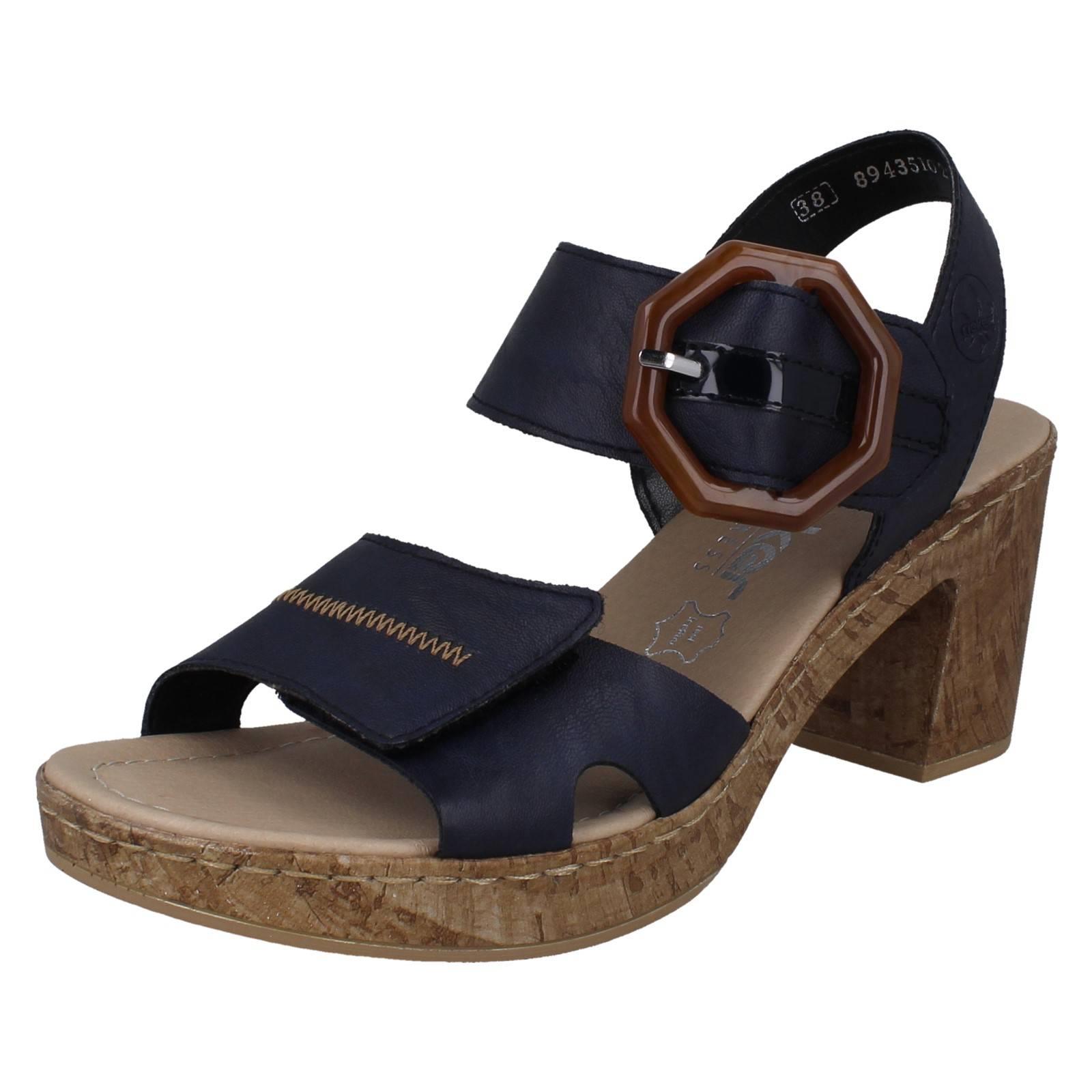 Ladies Rieker Block Heeled Summer Sandal Strap Fastening With Faux Buckle, 66876 - Picture 11 of 19