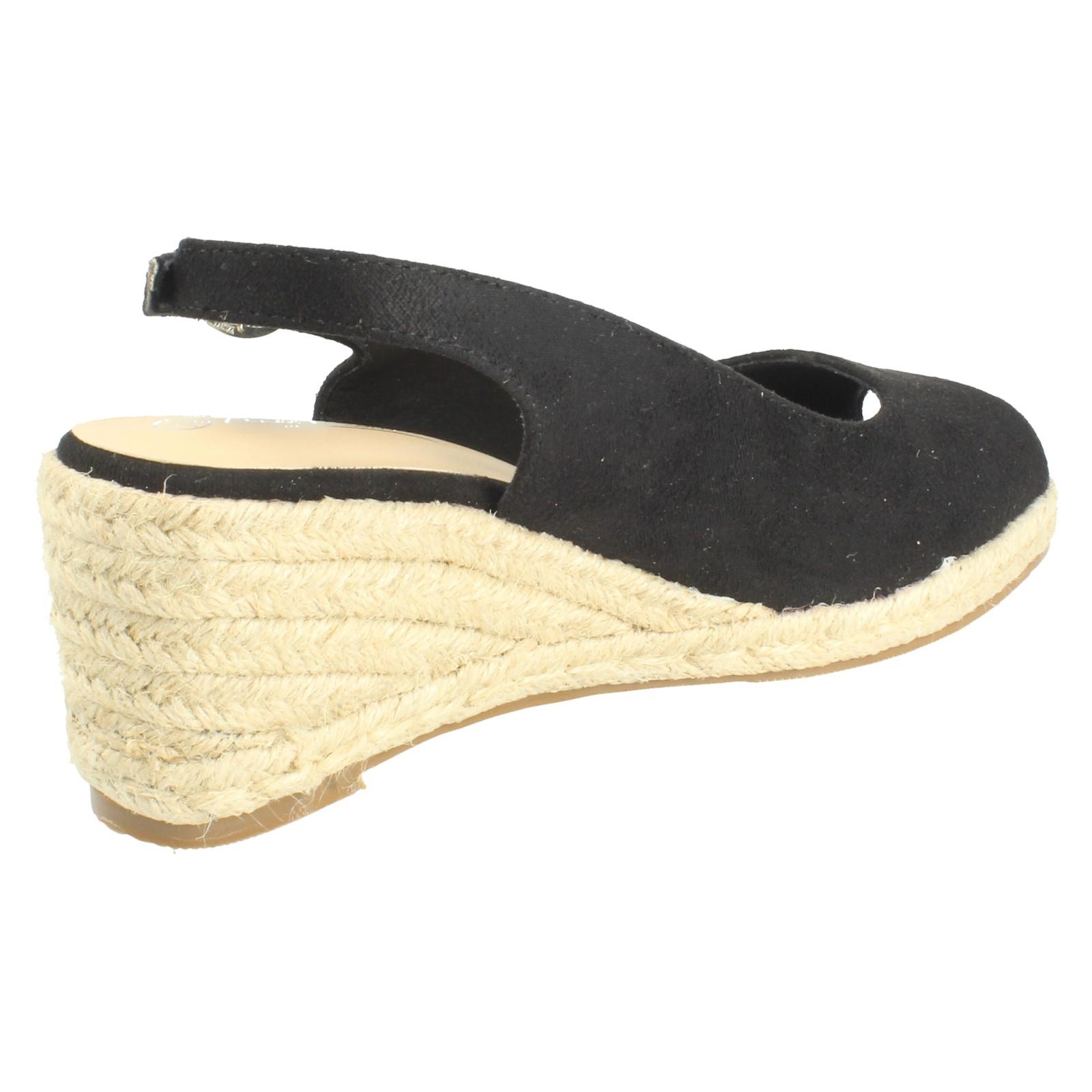 Ladies Anne Michelle Microfibre Wedge Heel Squared Toe Sandals 'F2R306' - Picture 6 of 28