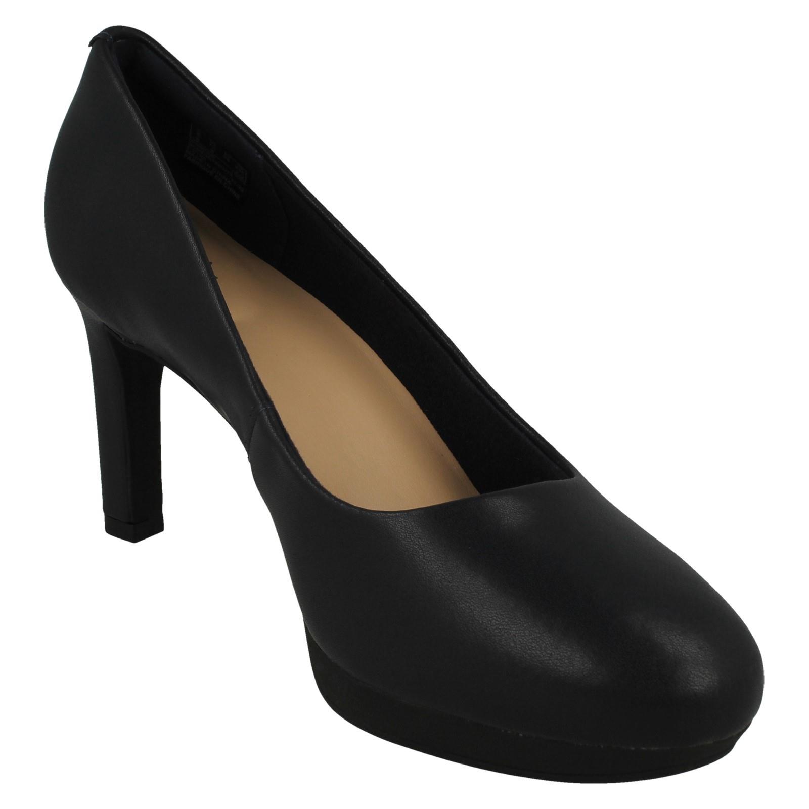 Ladies Clarks Leather Slip On Platform Stiletto Heeled Wide Fit Court Shoes - Picture 17 of 19