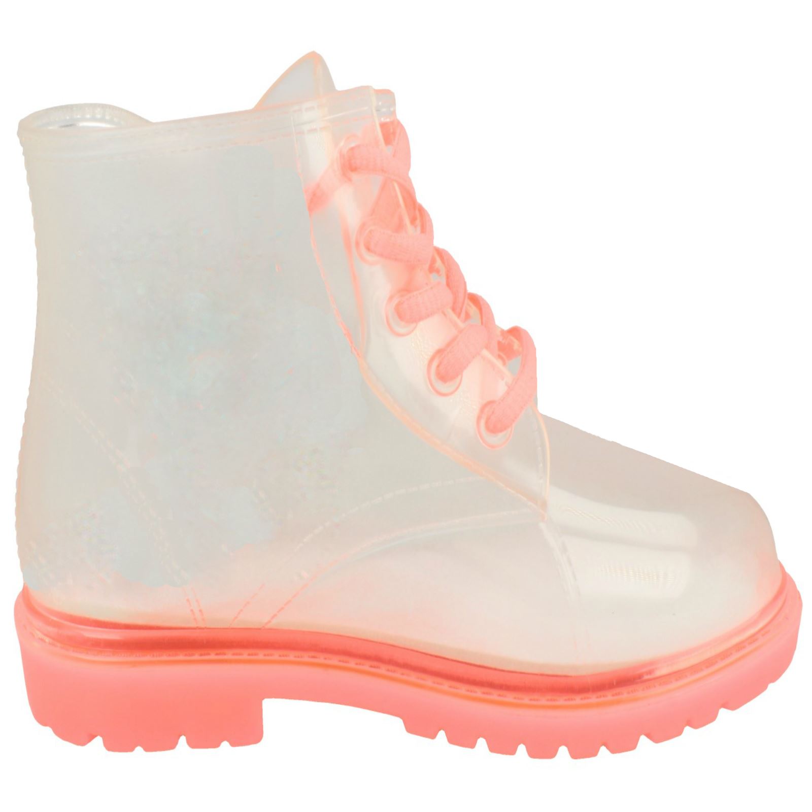 Girls Spot On Lace Up Jelly Look Wellington Boot - Picture 10 of 46