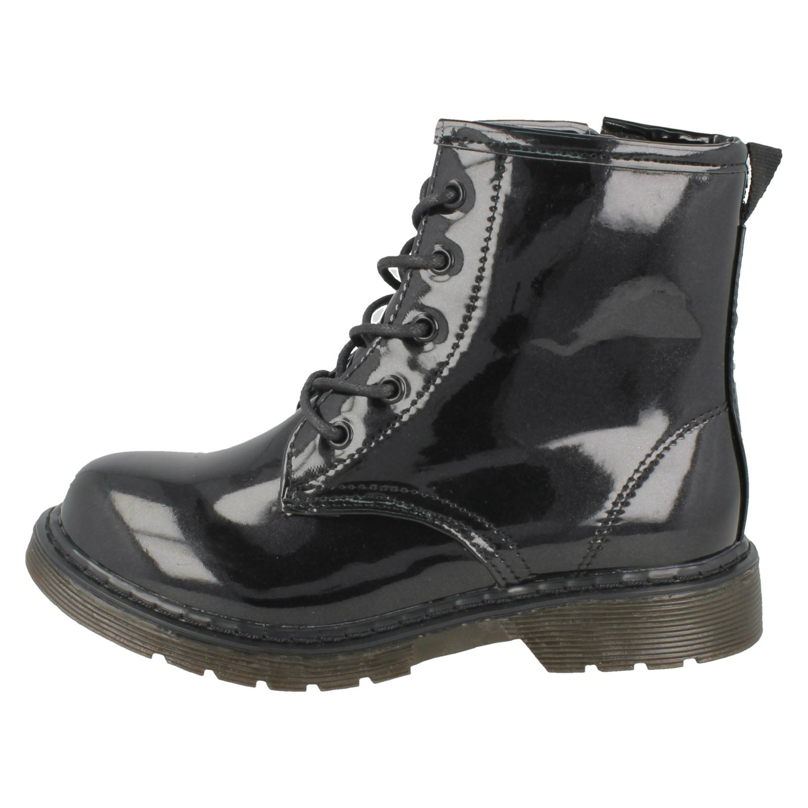 Girls Spot On Low Heel Lace Up Ankle Boots - Picture 3 of 19