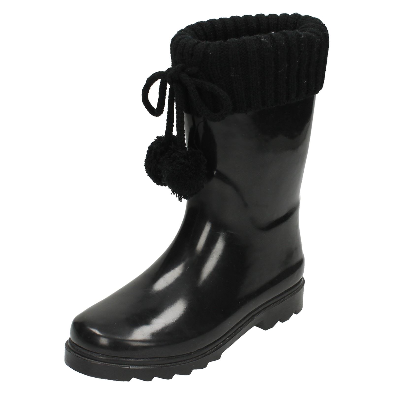 Girls Spot On Stylish Knitted Collar Wellington Boots X1R172 - Picture 2 of 28