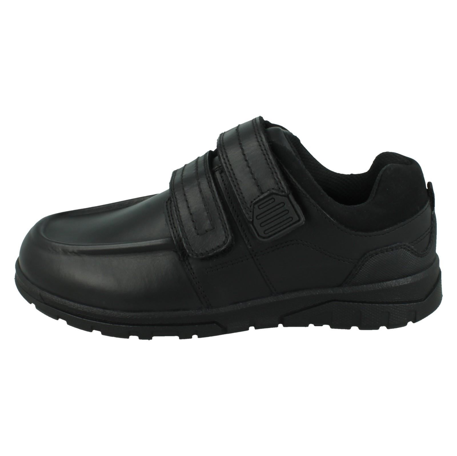 Boys Double Strap Black Leather School Shoes N1R153 - Picture 3 of 10