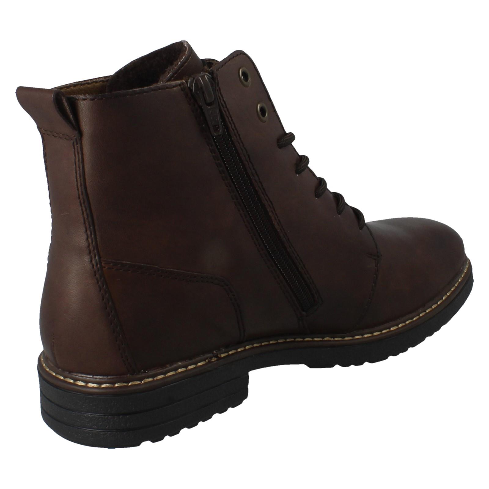 Mens Rieker Combat Zip & Lace Fastening Fleece Lined R-Tex Ankle Boots *33143* - Picture 8 of 10