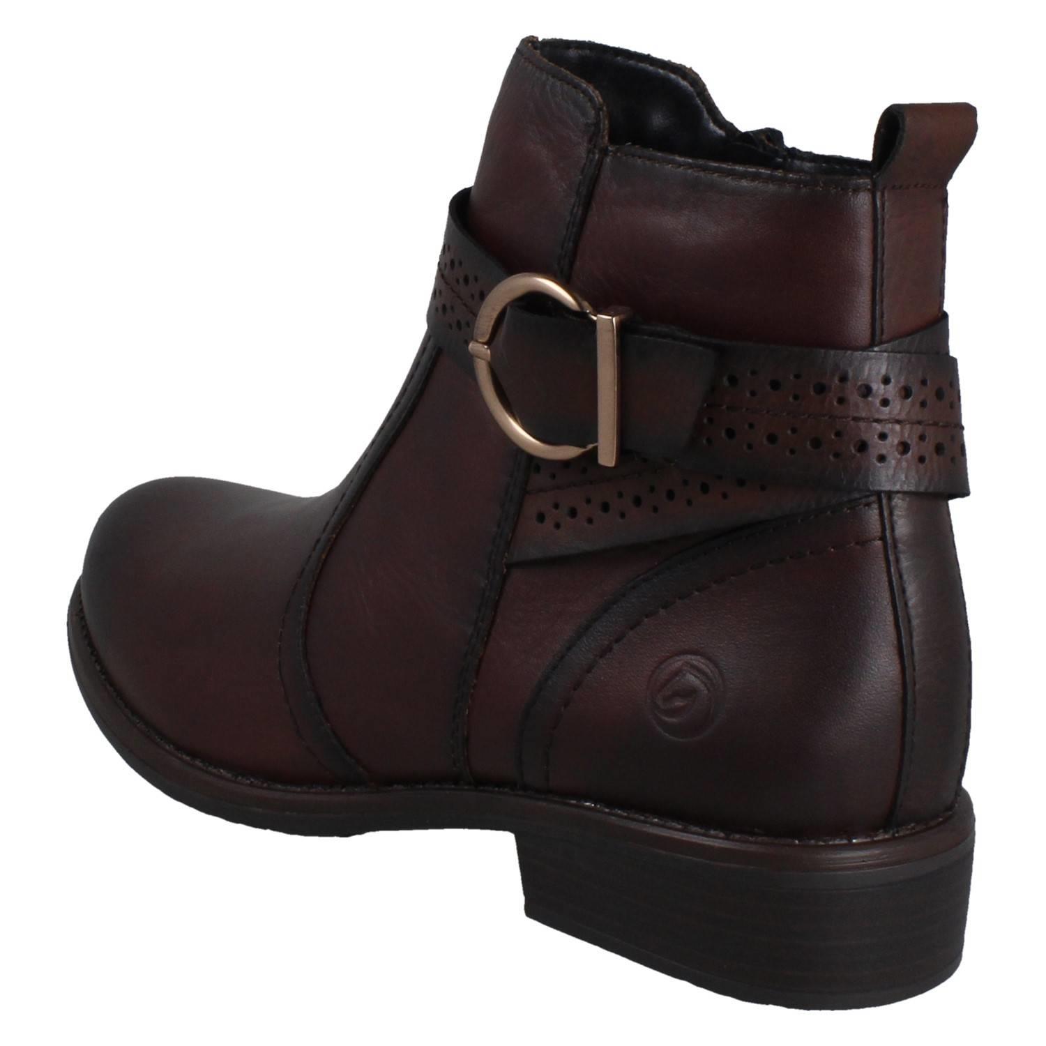 Ladies Remonte Zip Up Leather Buckle Detail Fleece Lined Ankle Boots D0F81 - Picture 13 of 19