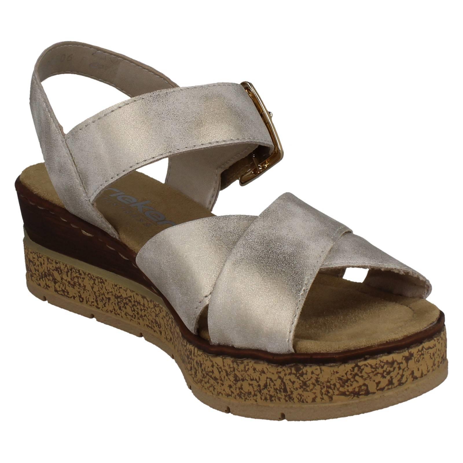 Ladies Rieker Cross Over Synthetic Leather Wedge Sandals: 63795 - Picture 8 of 10