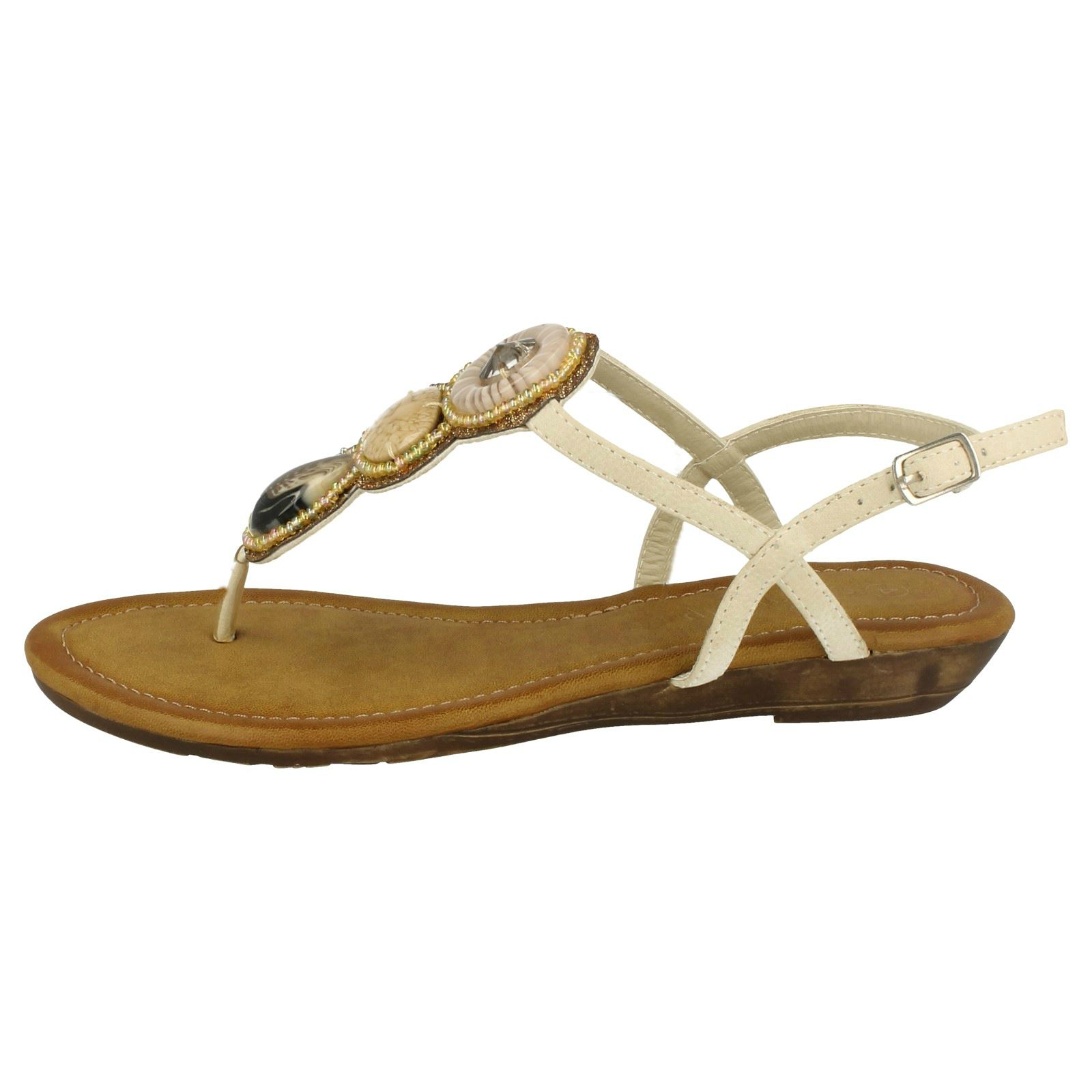 Ladies Savannah Large Stone Toe Post Sandals