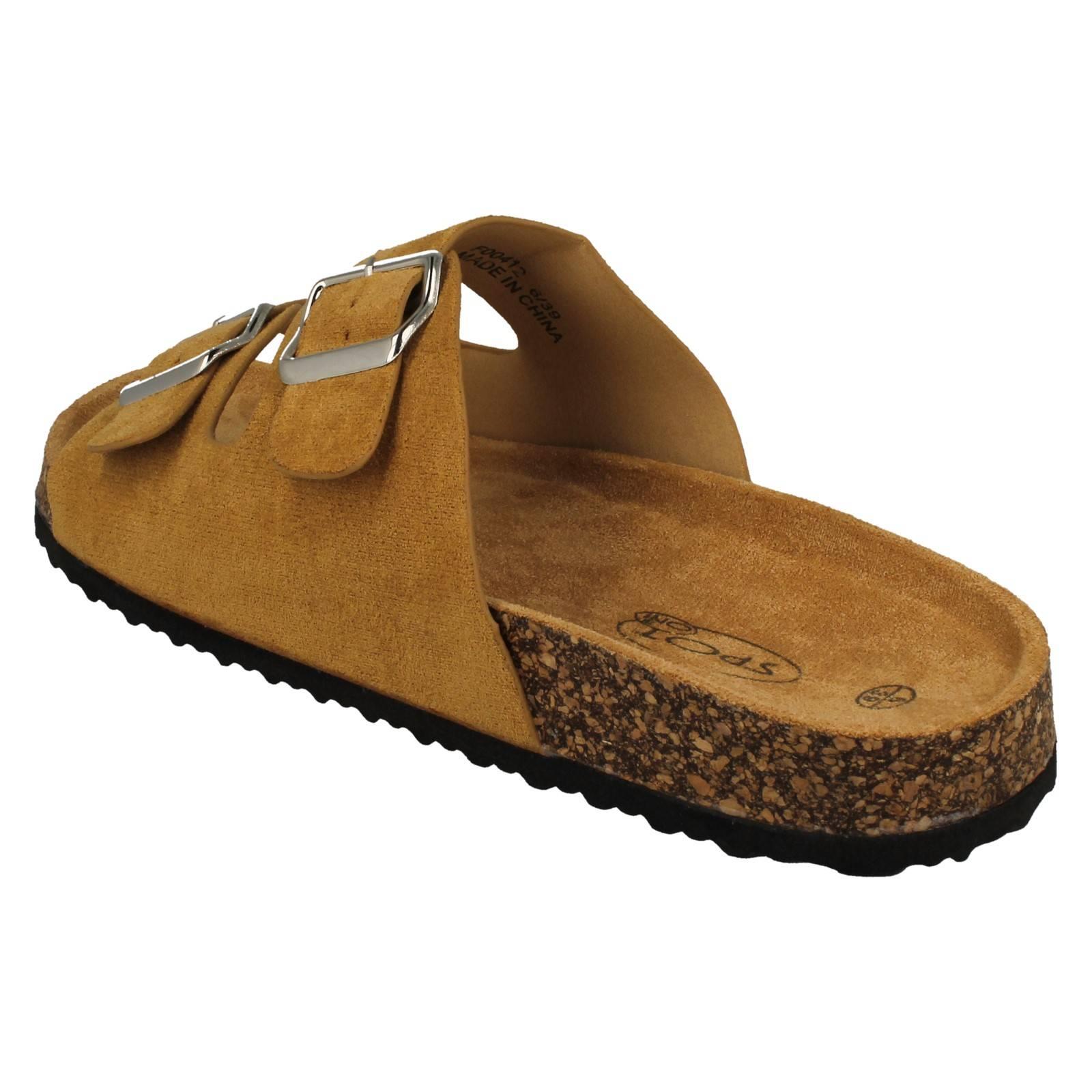 Sandalias de mula informales de doble hebilla detalladas para dama F0R0412 - Imagen 13 de 19