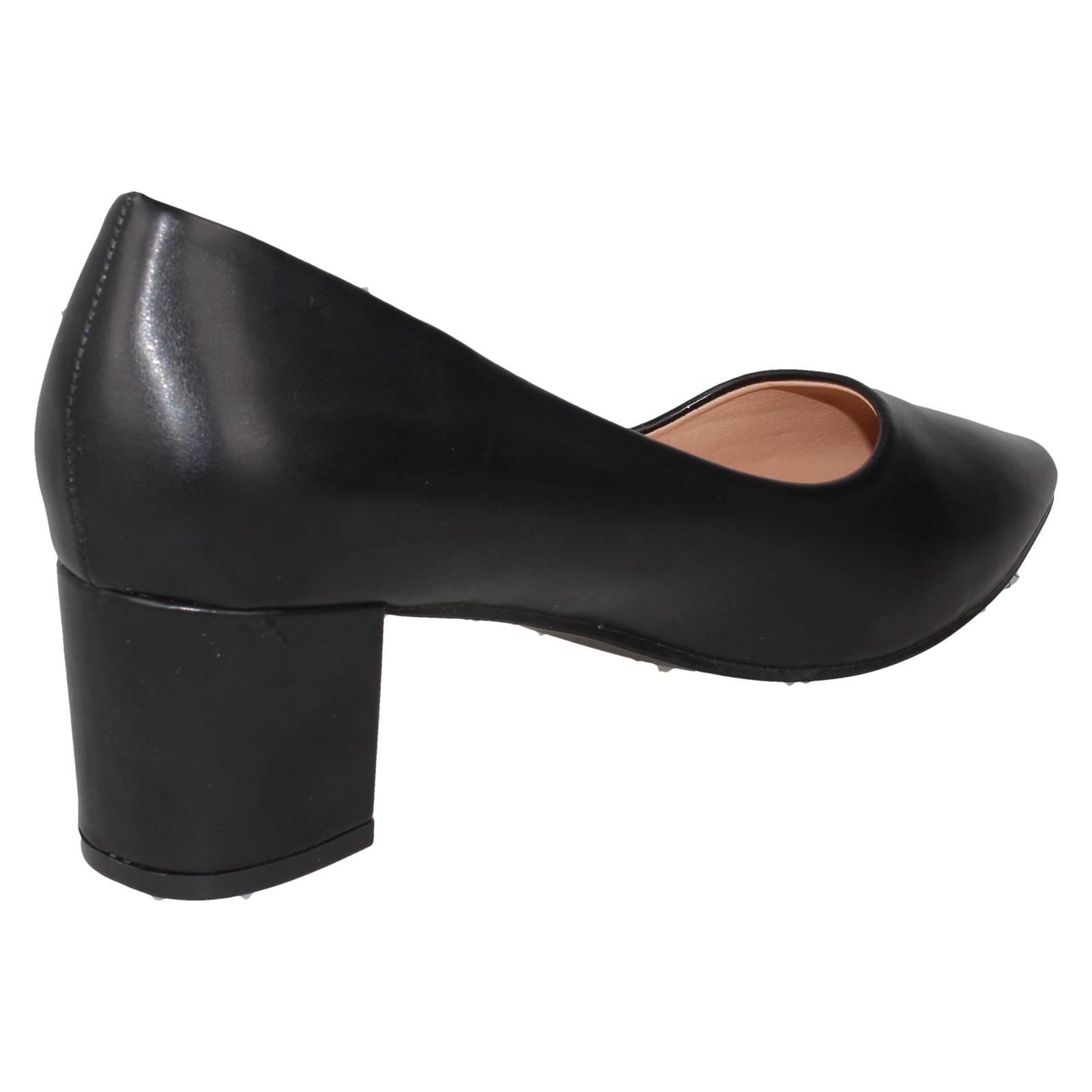 Ladies Spot On Mid Block Heel Pointed Toe Court Shoes F90127 - Picture 7 of 28