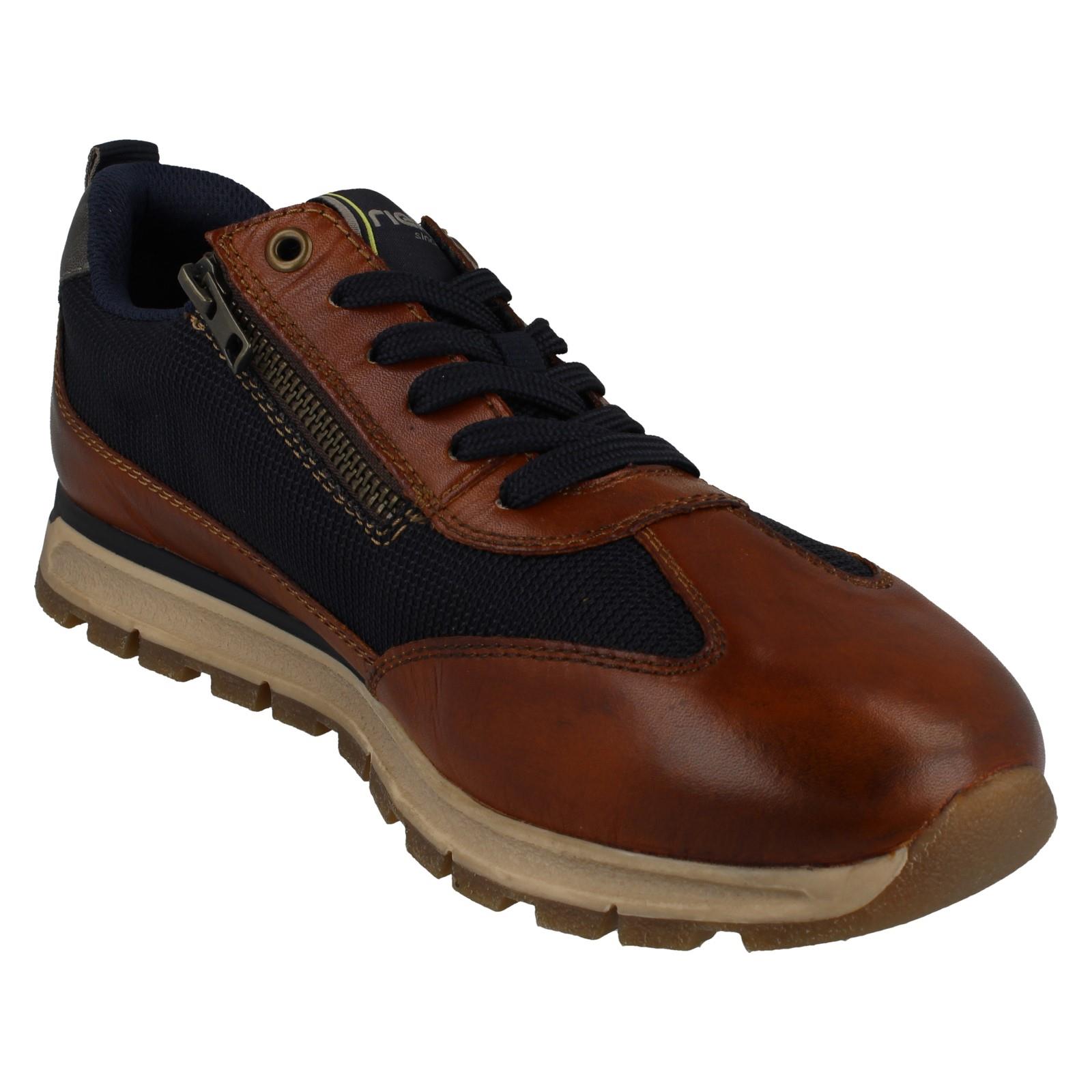 Hommes Rieker Leather Chaussures Décontractées à Lacets avec Côté Éclair B0507 - Picture 8 of 10