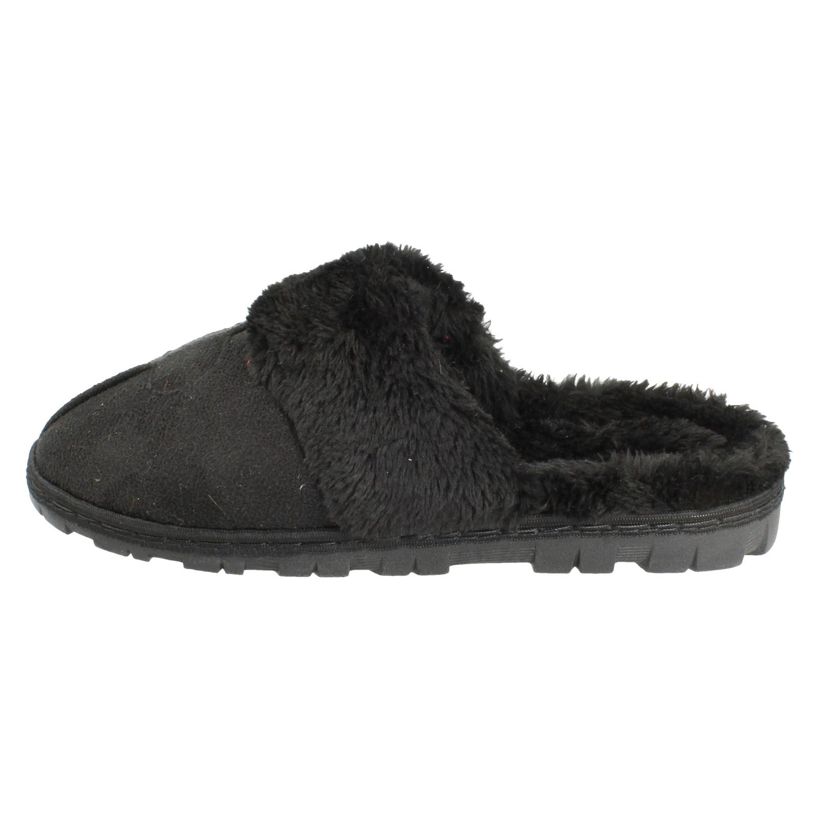 Mujer Spot On Mula Piel Sintética Forrado sin Cordones Ropa Cómoda Pantuflas - Imagen 3 de 46
