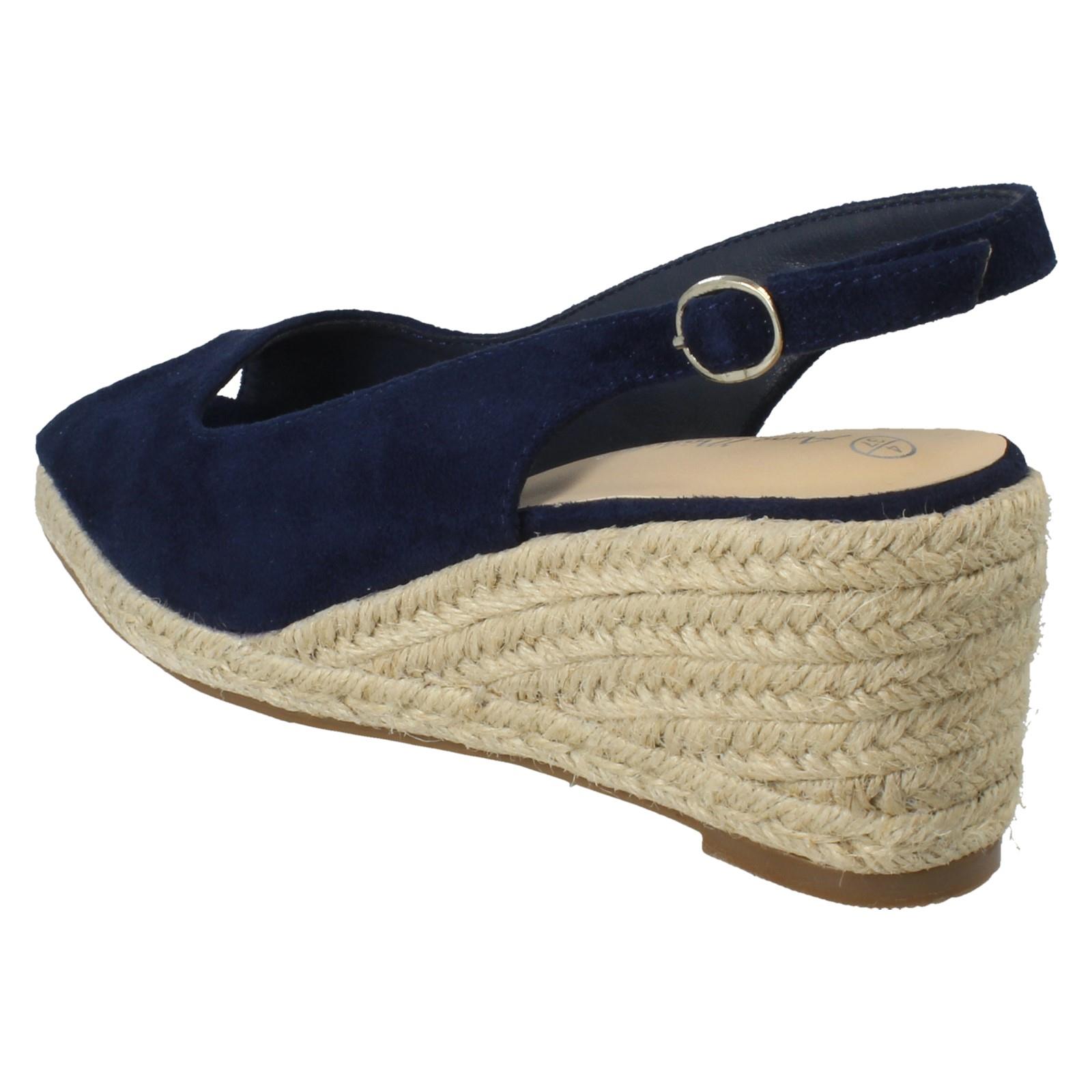 Ladies Anne Michelle Microfibre Wedge Heel Squared Toe Sandals 'F2R306' - Picture 13 of 28