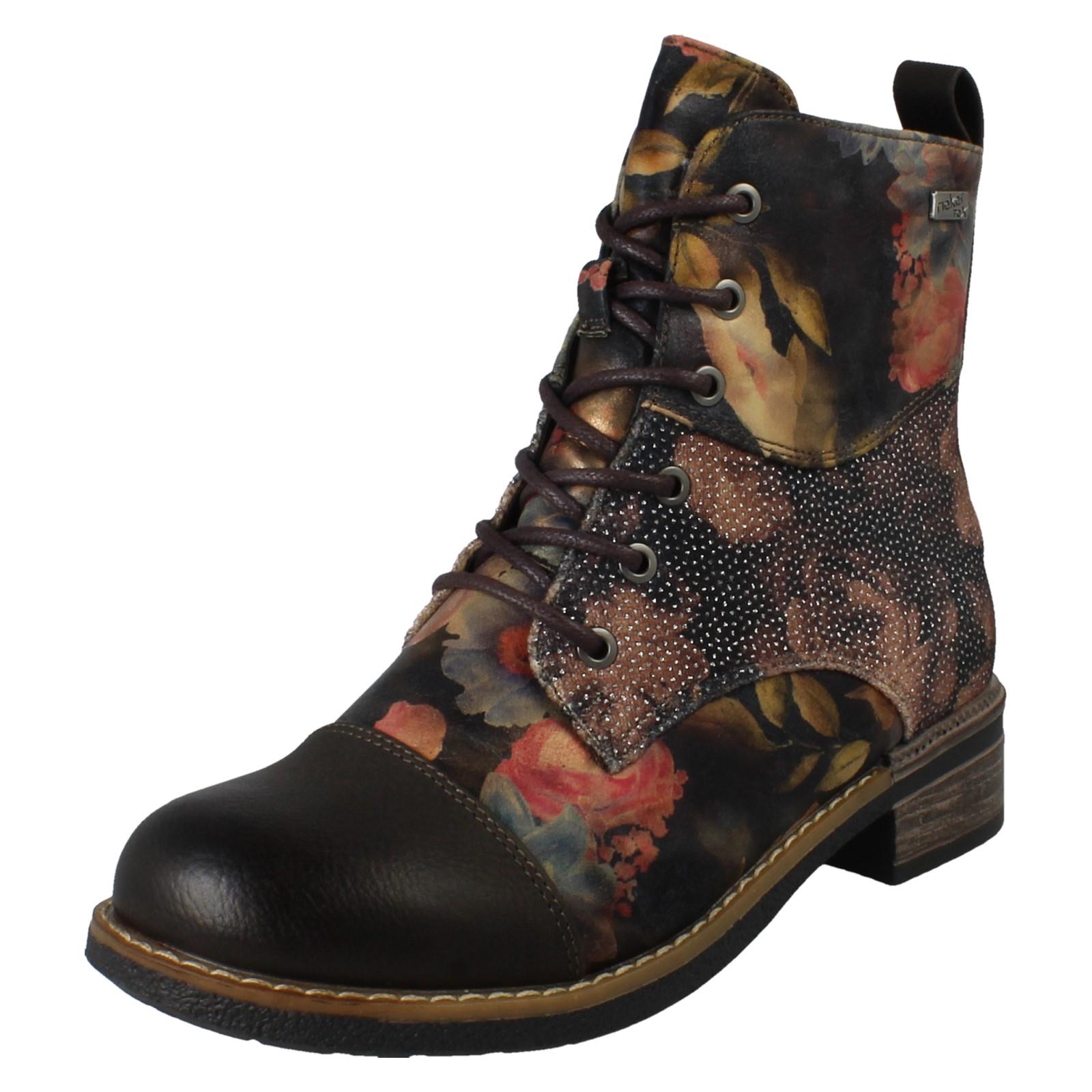 Ladies Rieker Tex Zip & Lace Fastening Cuban Heel Ankle Boots 94611 - Picture 10 of 18