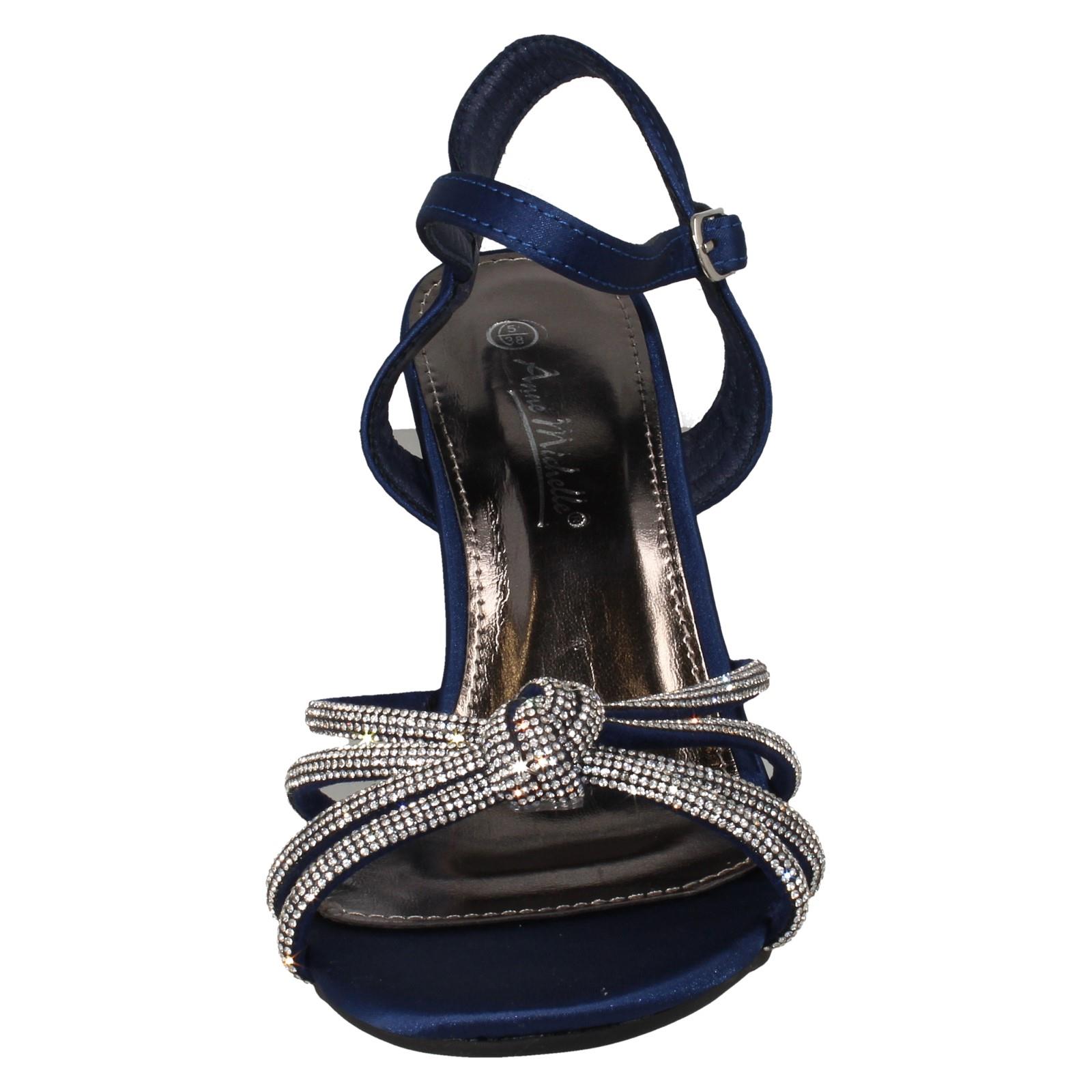 Ladies Anne Michelle High Block Heel Diamante Knot Sandals F12051 - Picture 18 of 28
