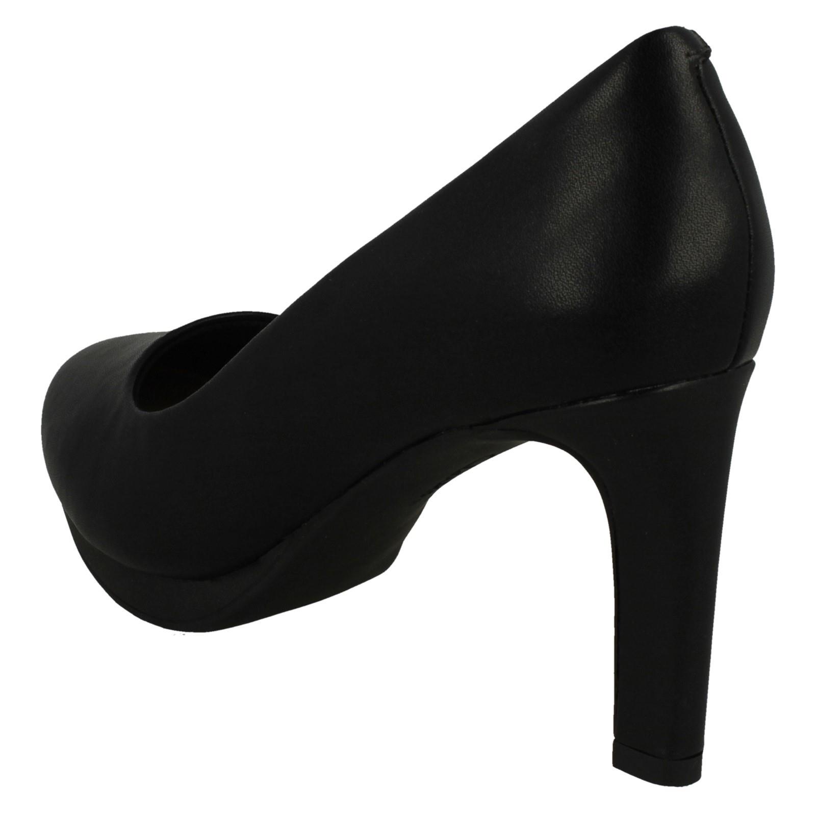 Ladies Clarks Leather Slip On Platform Stiletto Heeled Wide Fit Court Shoes - Picture 4 of 19