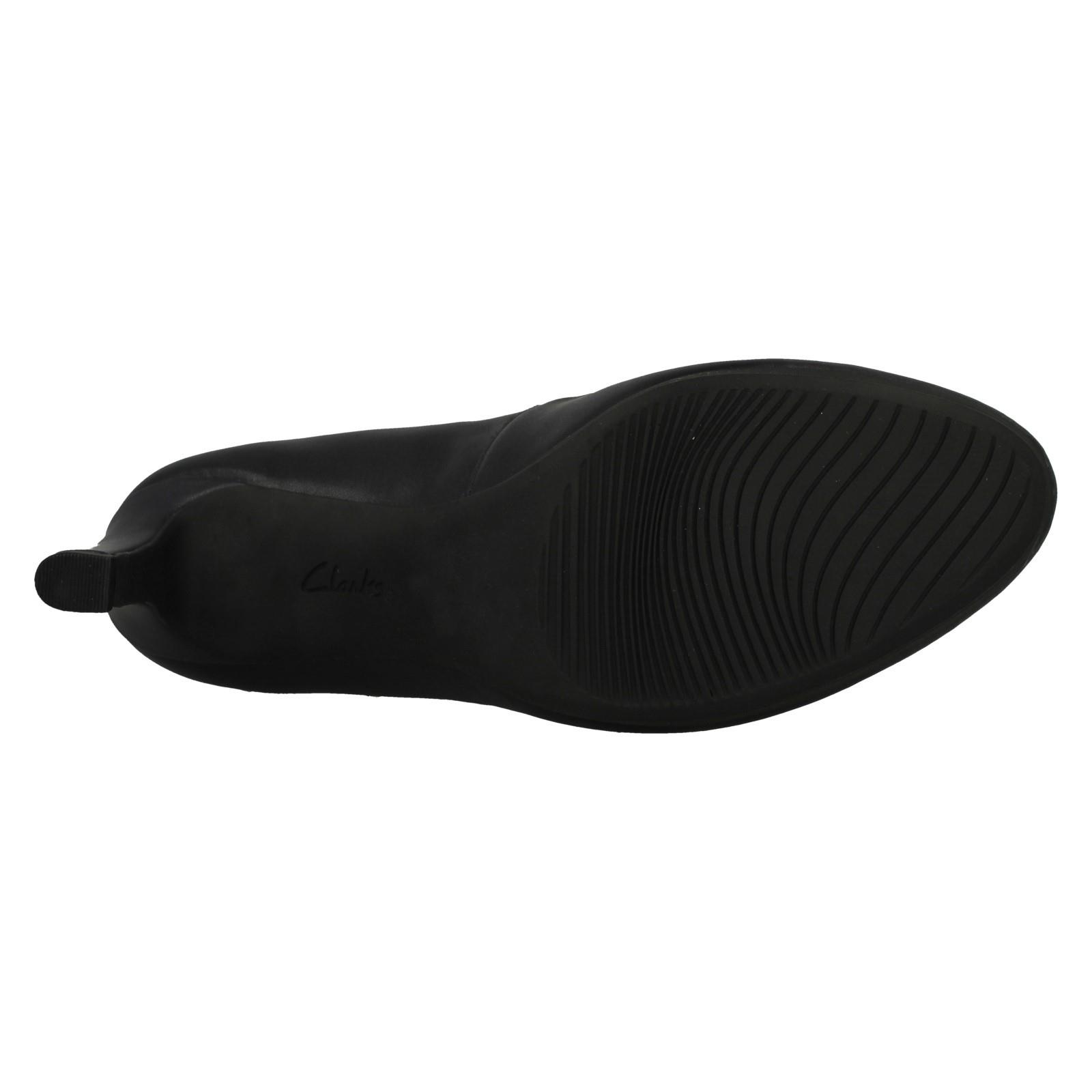 Ladies Clarks Leather Slip On Platform Stiletto Heeled Wide Fit Court Shoes - Picture 19 of 19